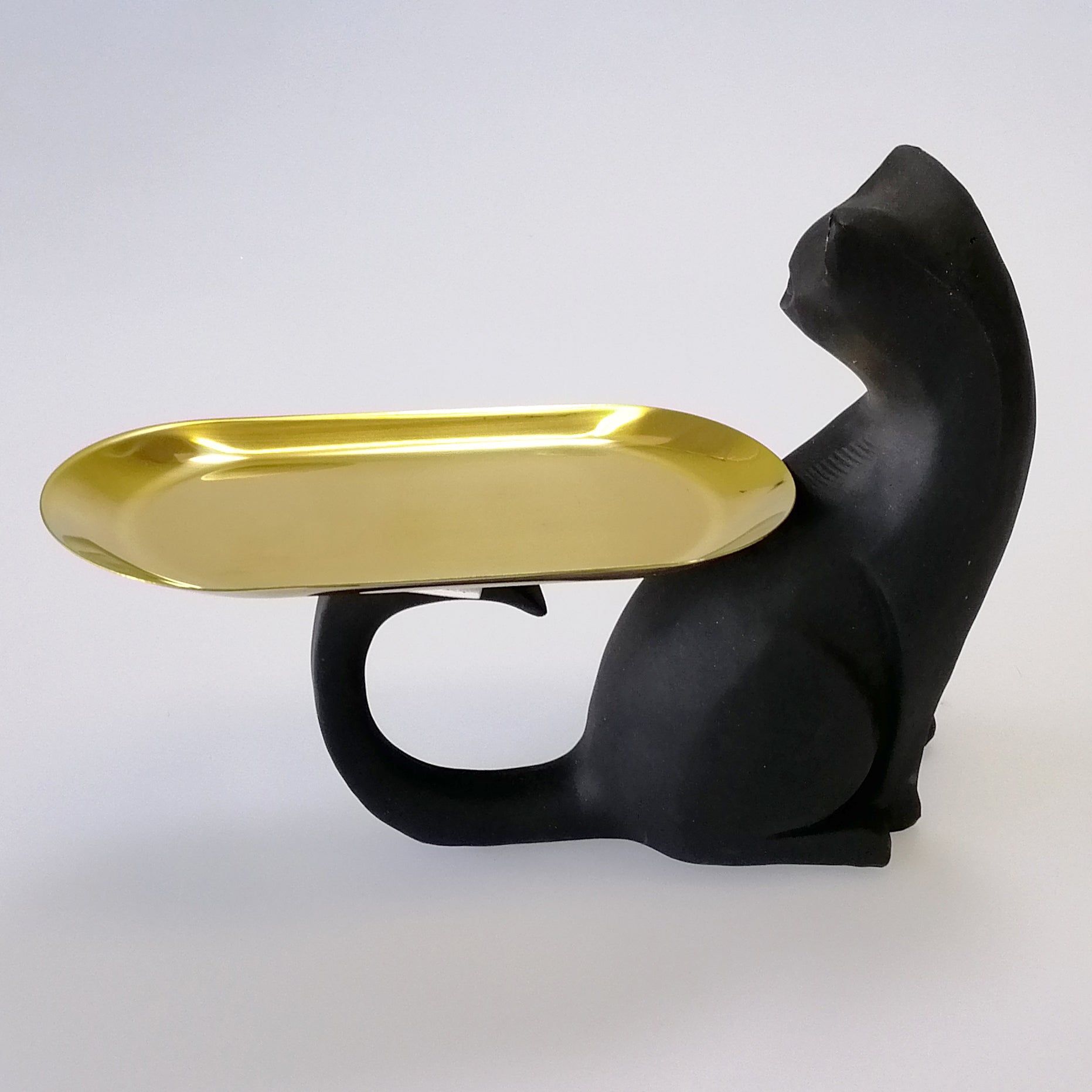 Sitting Black Cat & Gold Tray