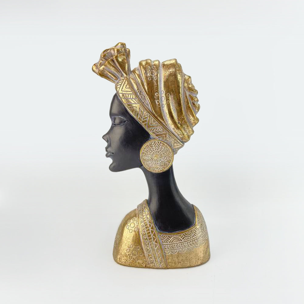 African Lady Sculpture - Black & Gold - 27.5cm
