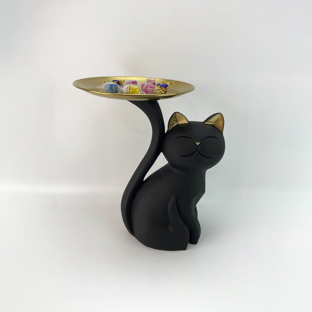 Cat With Tray - Black - 29cm