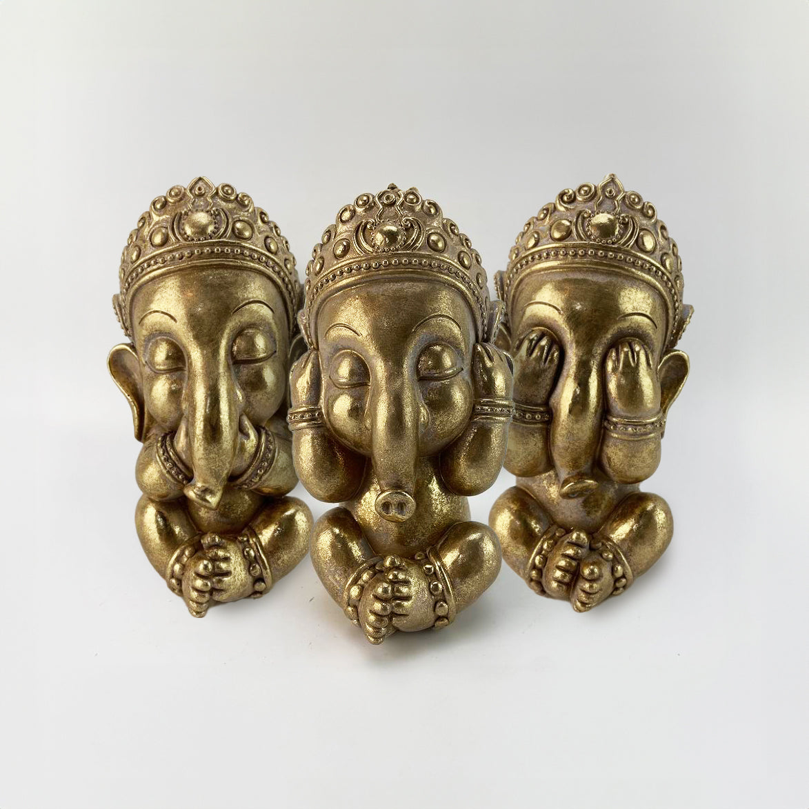 See no Evil, Hear no Evil, Speak no Evil' Elephants - Gold - 15.8cm