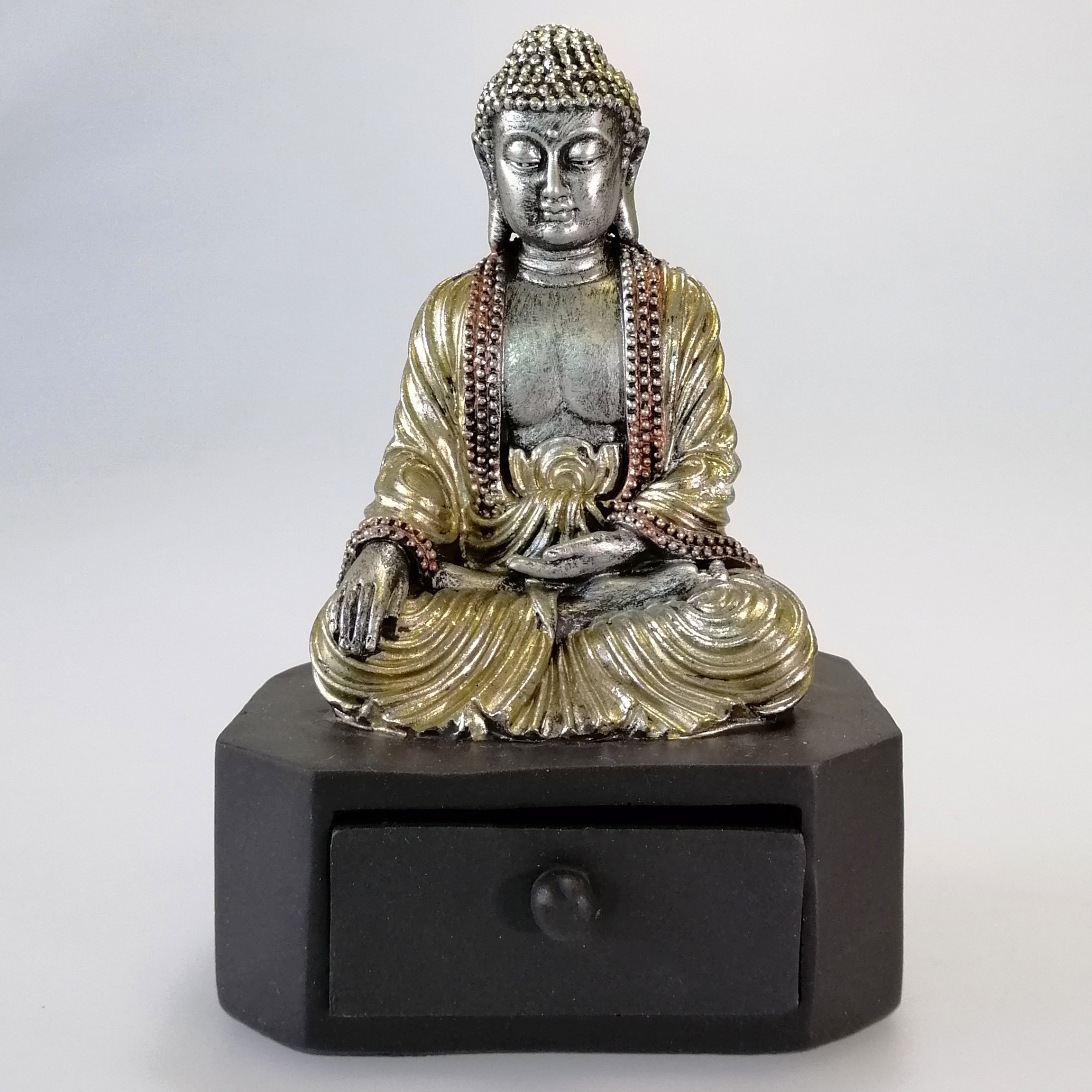 Buddha With Trinket Drawer - Painted Gold and Silver