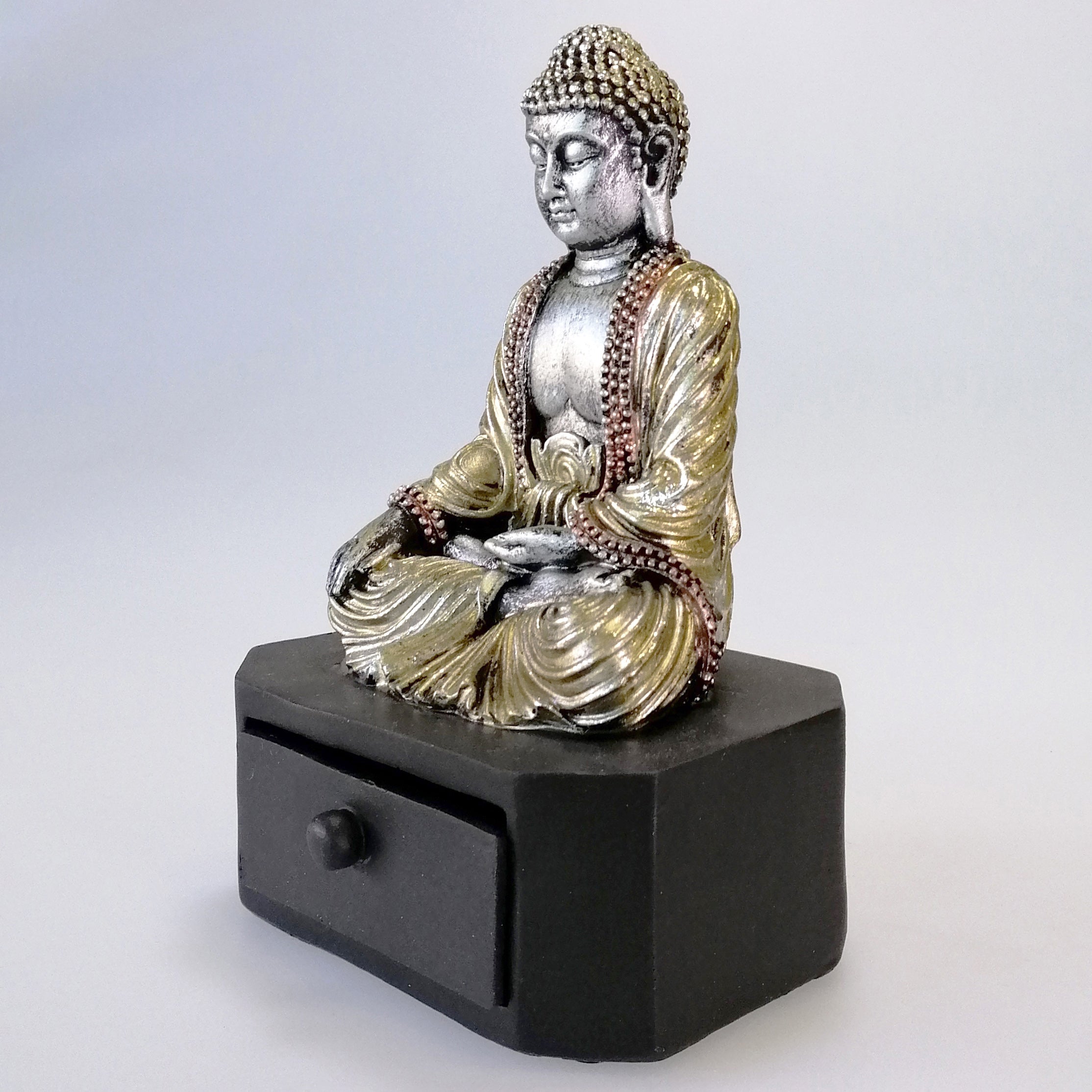 Buddha With Trinket Drawer - Painted Gold and Silver