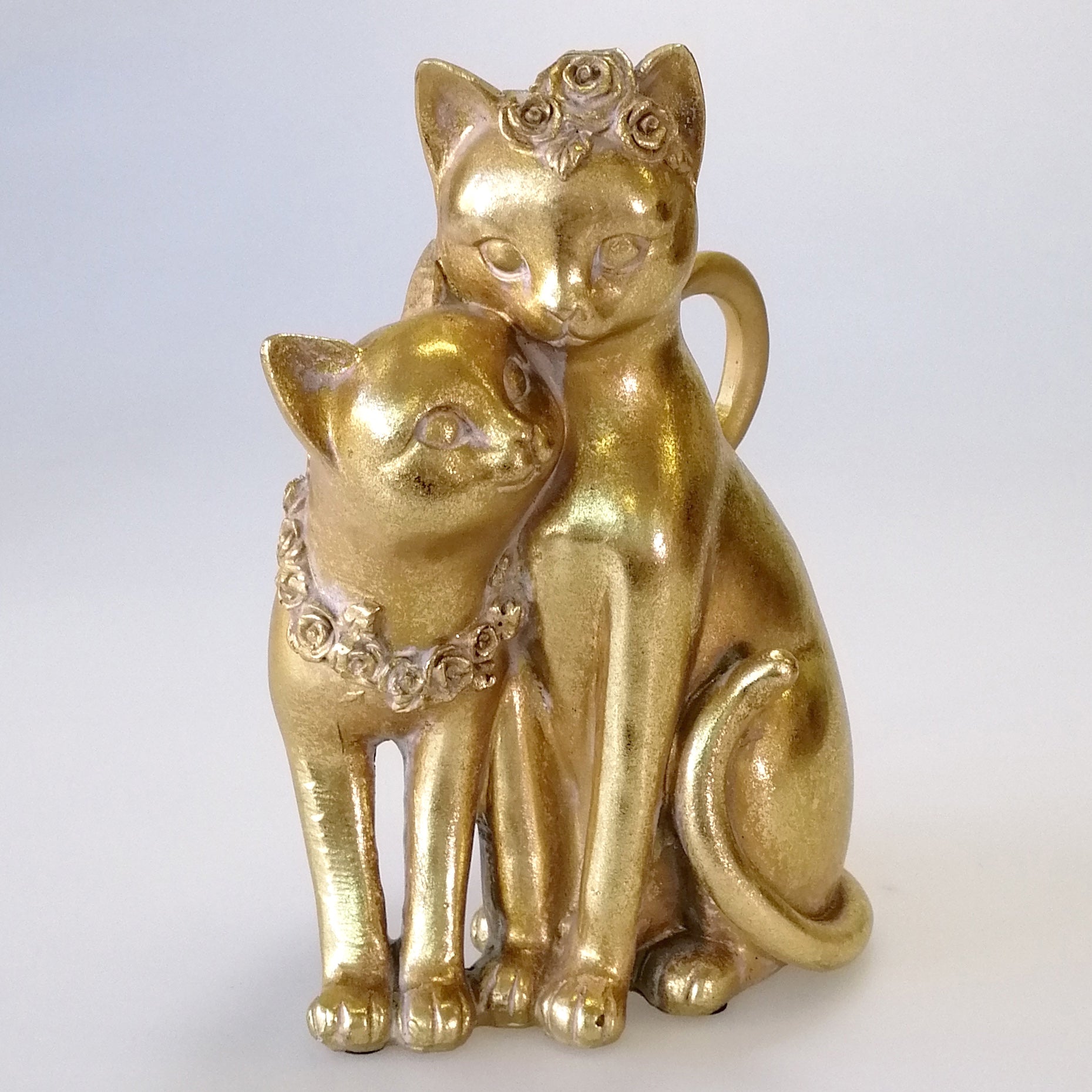 Painted Gold Floral Cat Pair