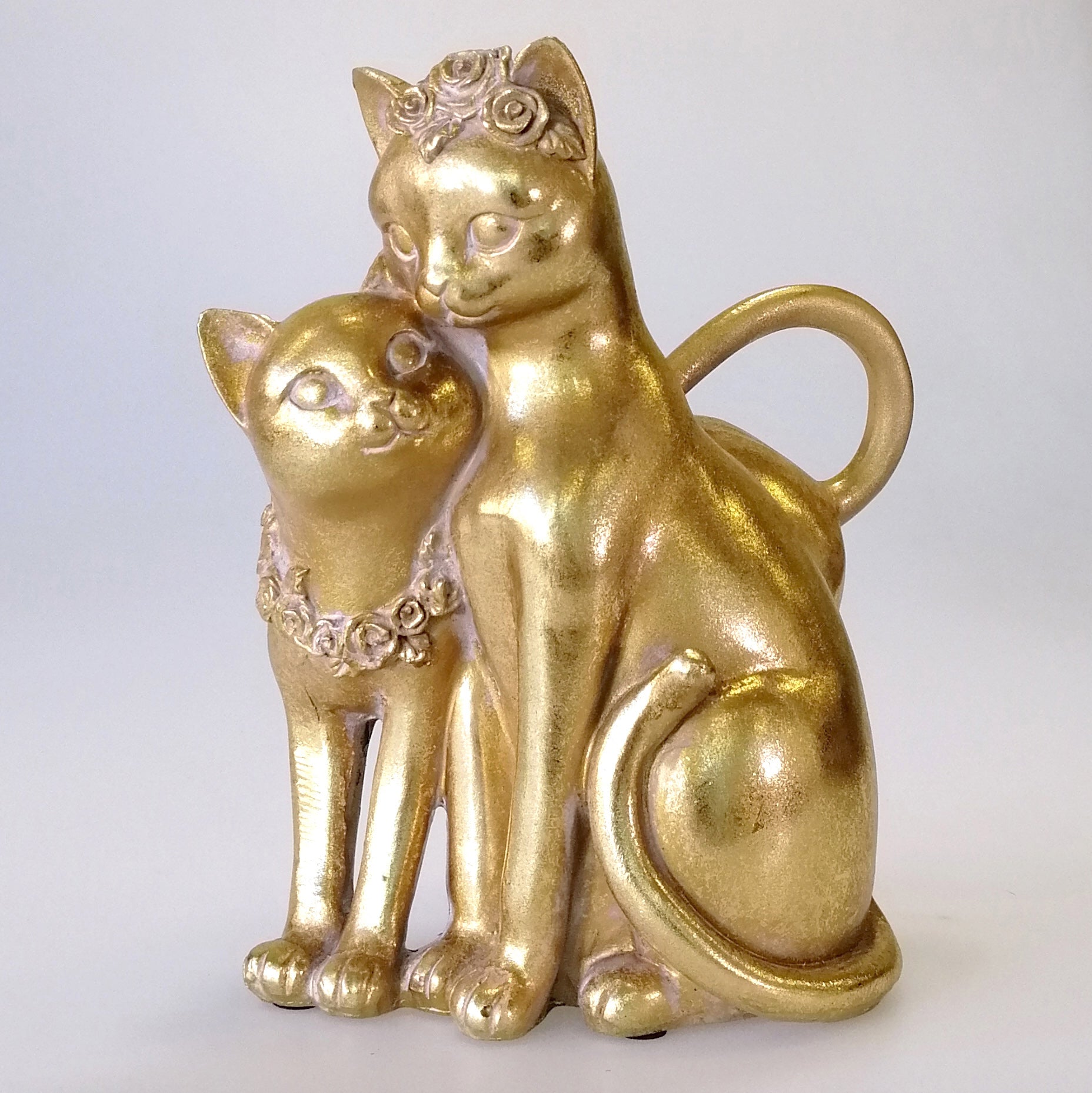 Painted Gold Floral Cat Pair
