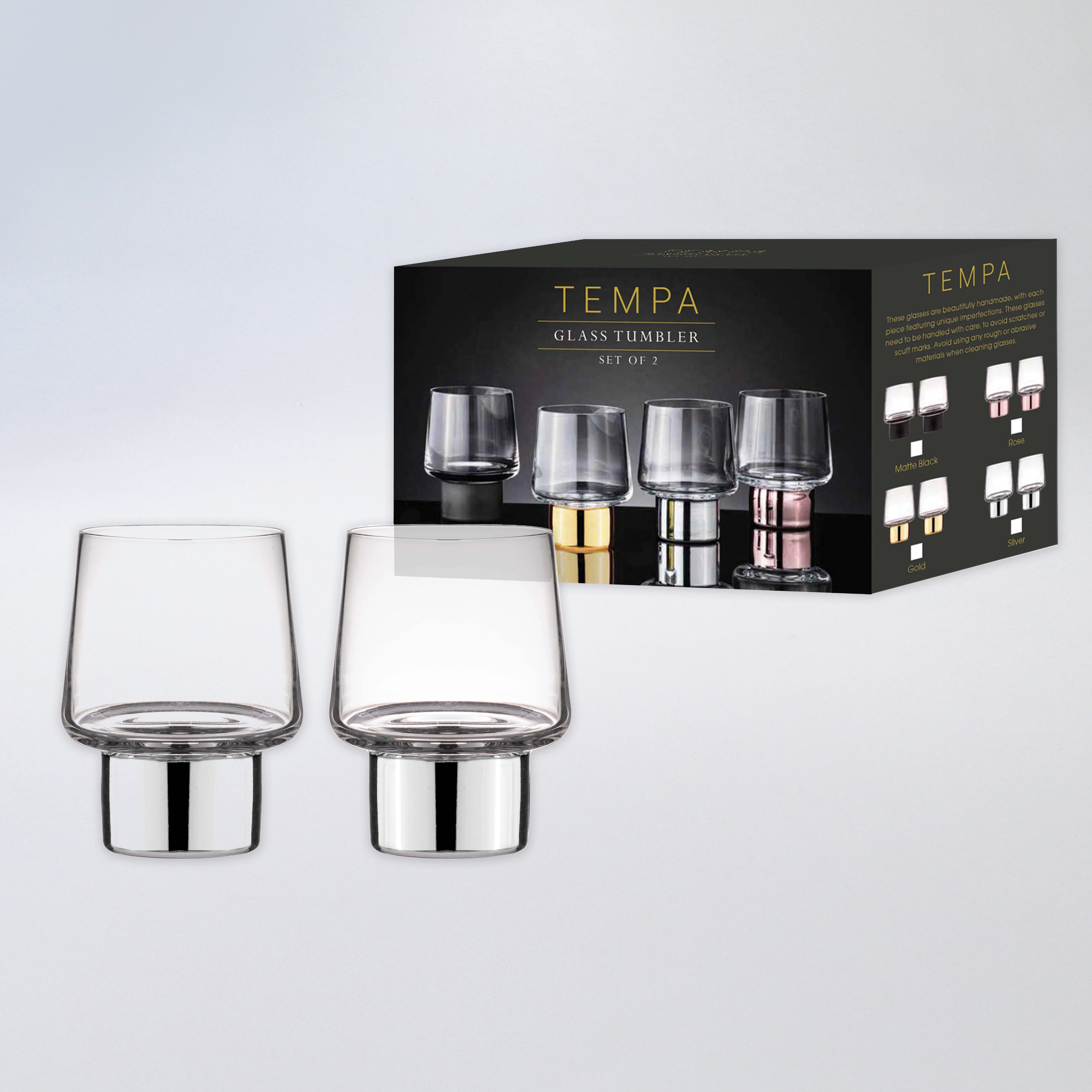 Tempa Aurora Glass Tumbler Set - Silver