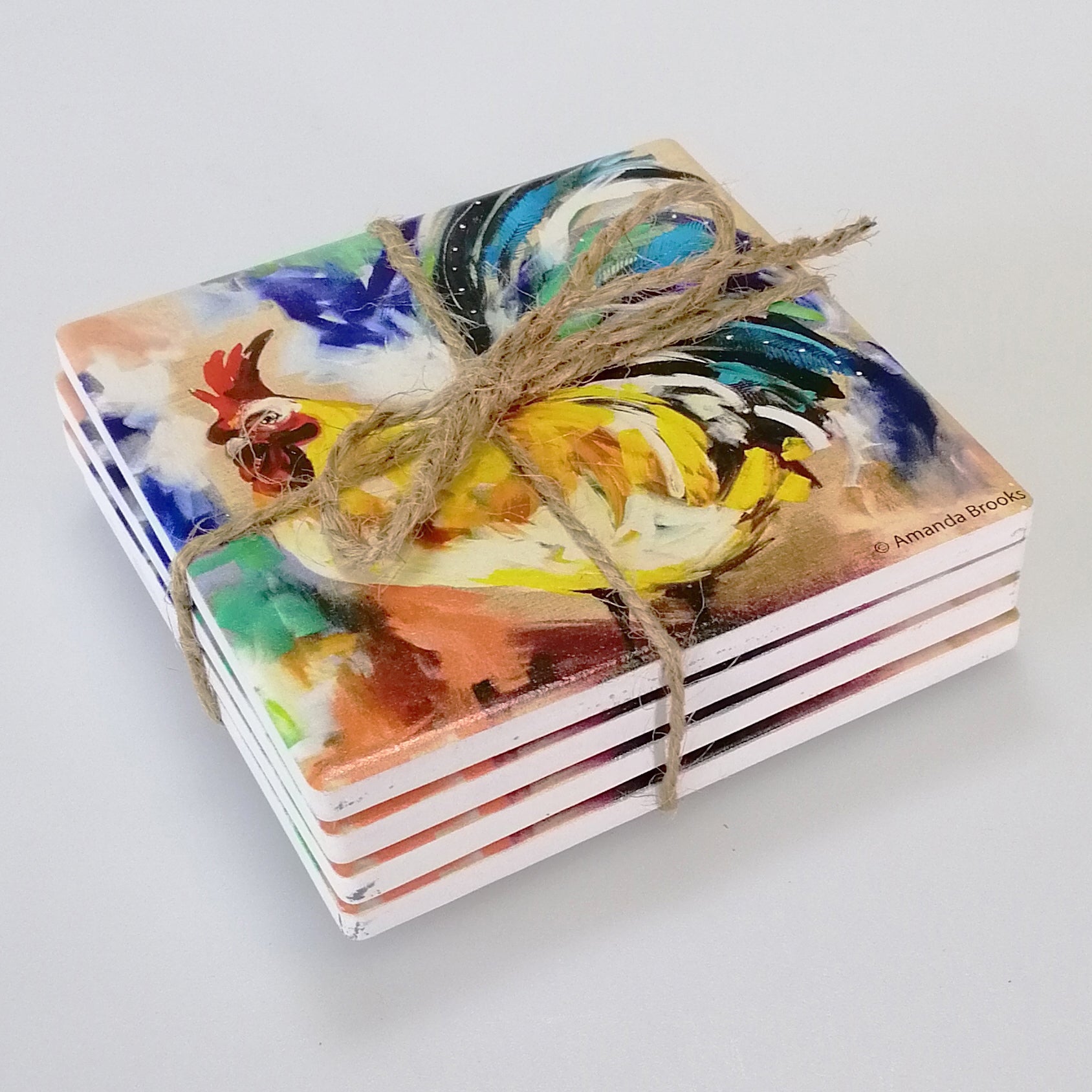 Ceramic Rooster Coasters - Set of 4