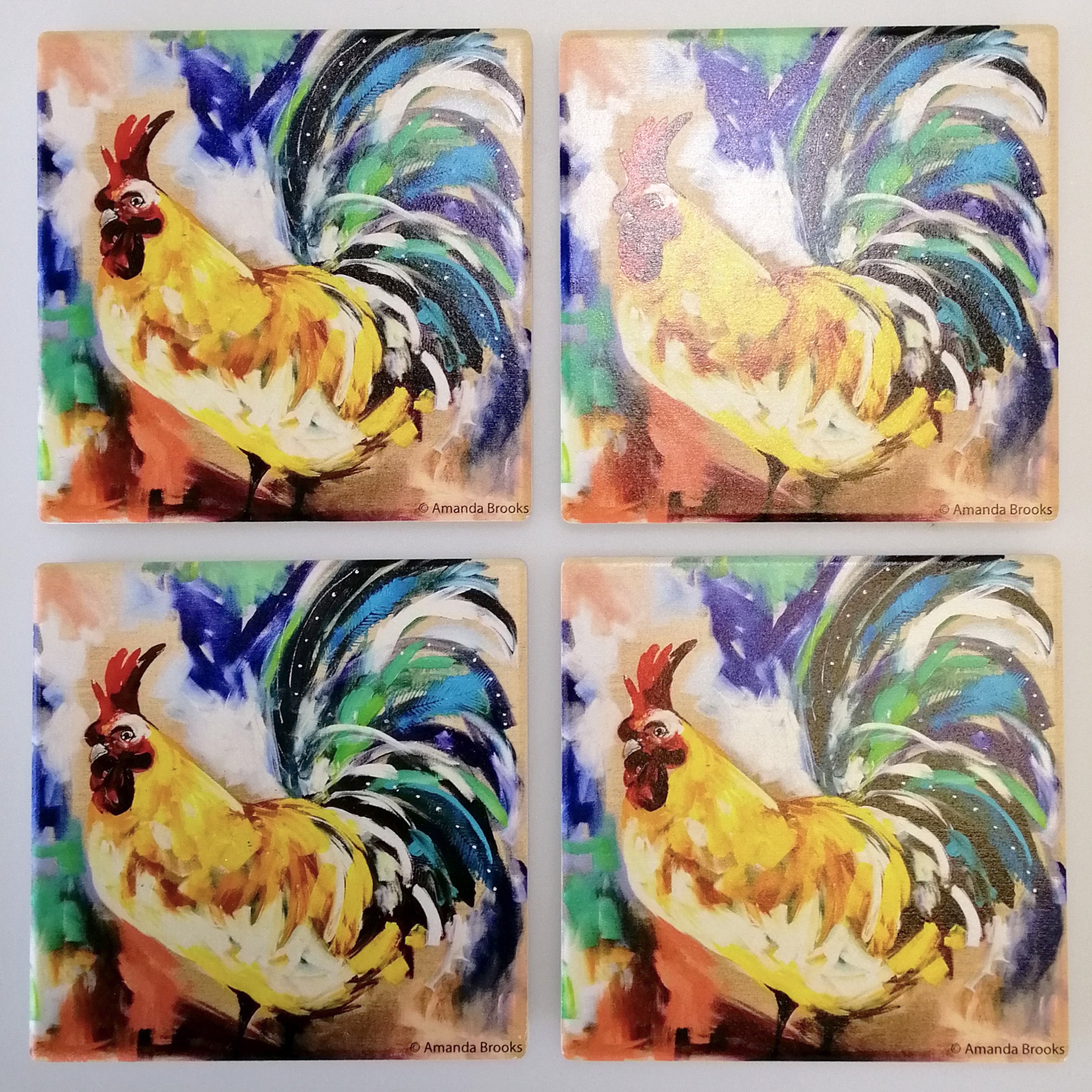 Ceramic Rooster Coasters - Set of 4