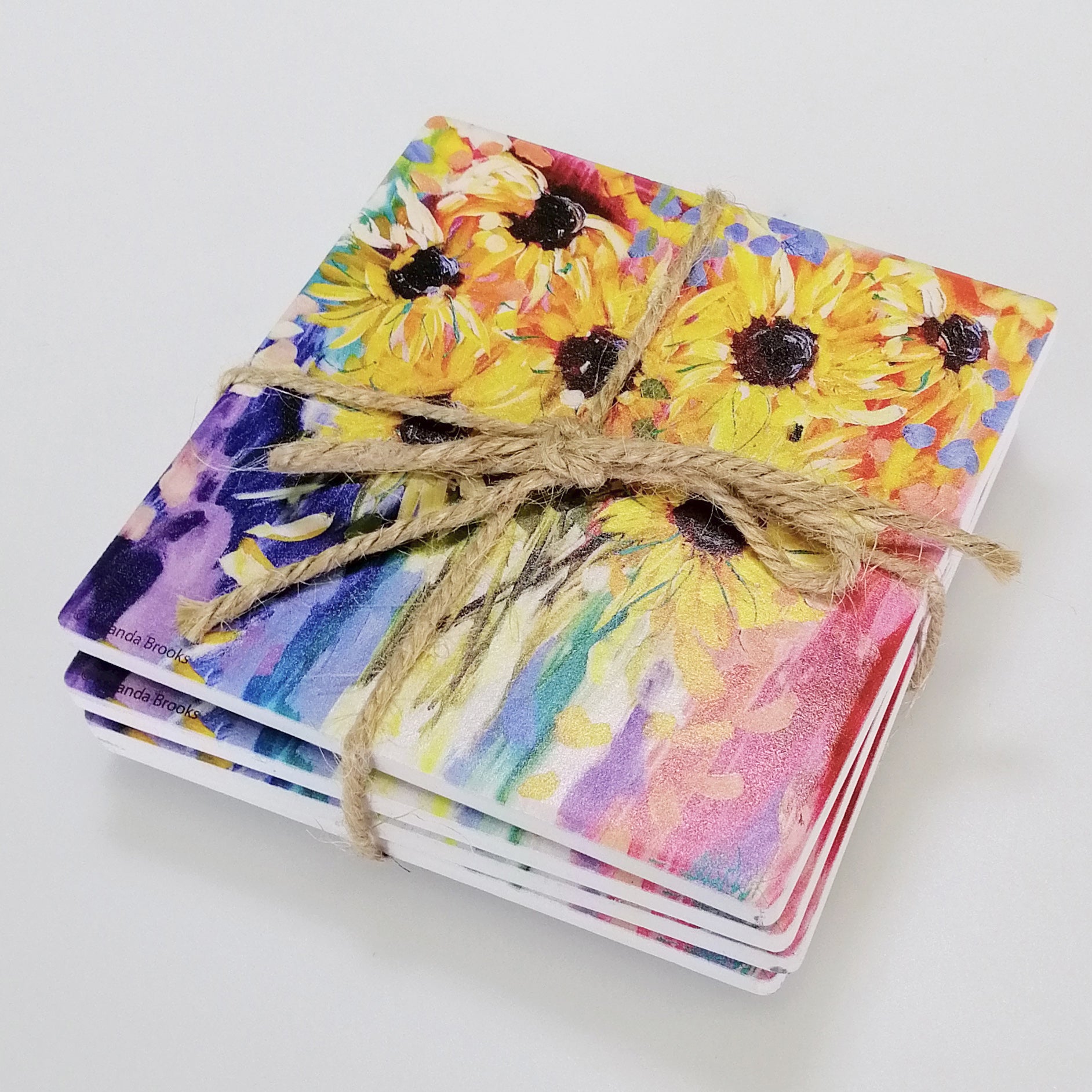 Ceramic Sunflower Coasters - Set of 4