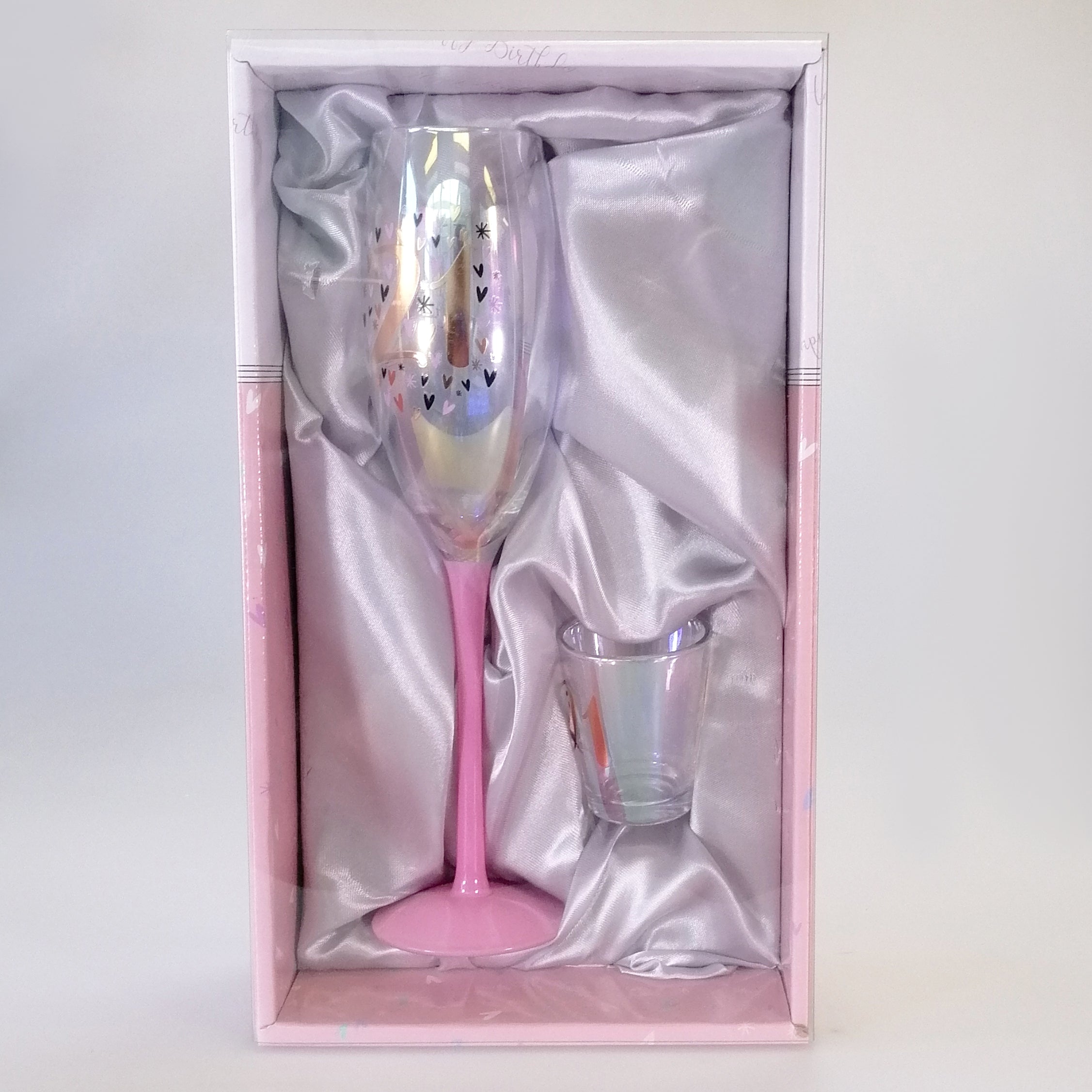 21st Rainbow Hearts Flute & Shot Glass Set