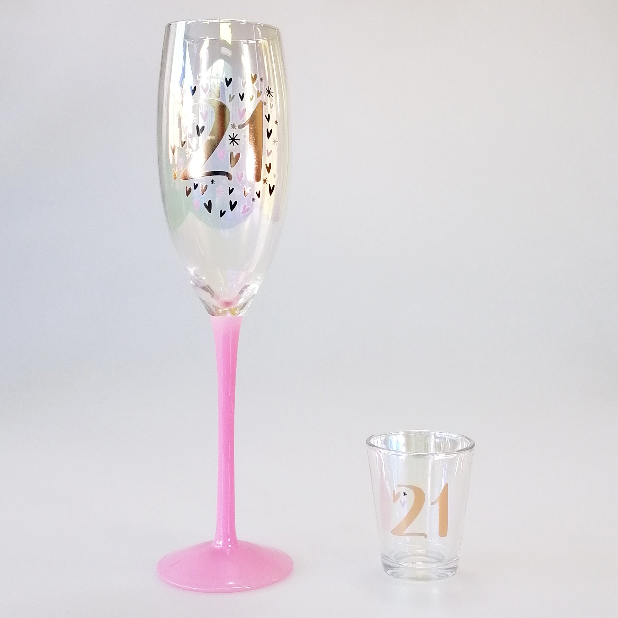 21st Rainbow Hearts Flute & Shot Glass Set