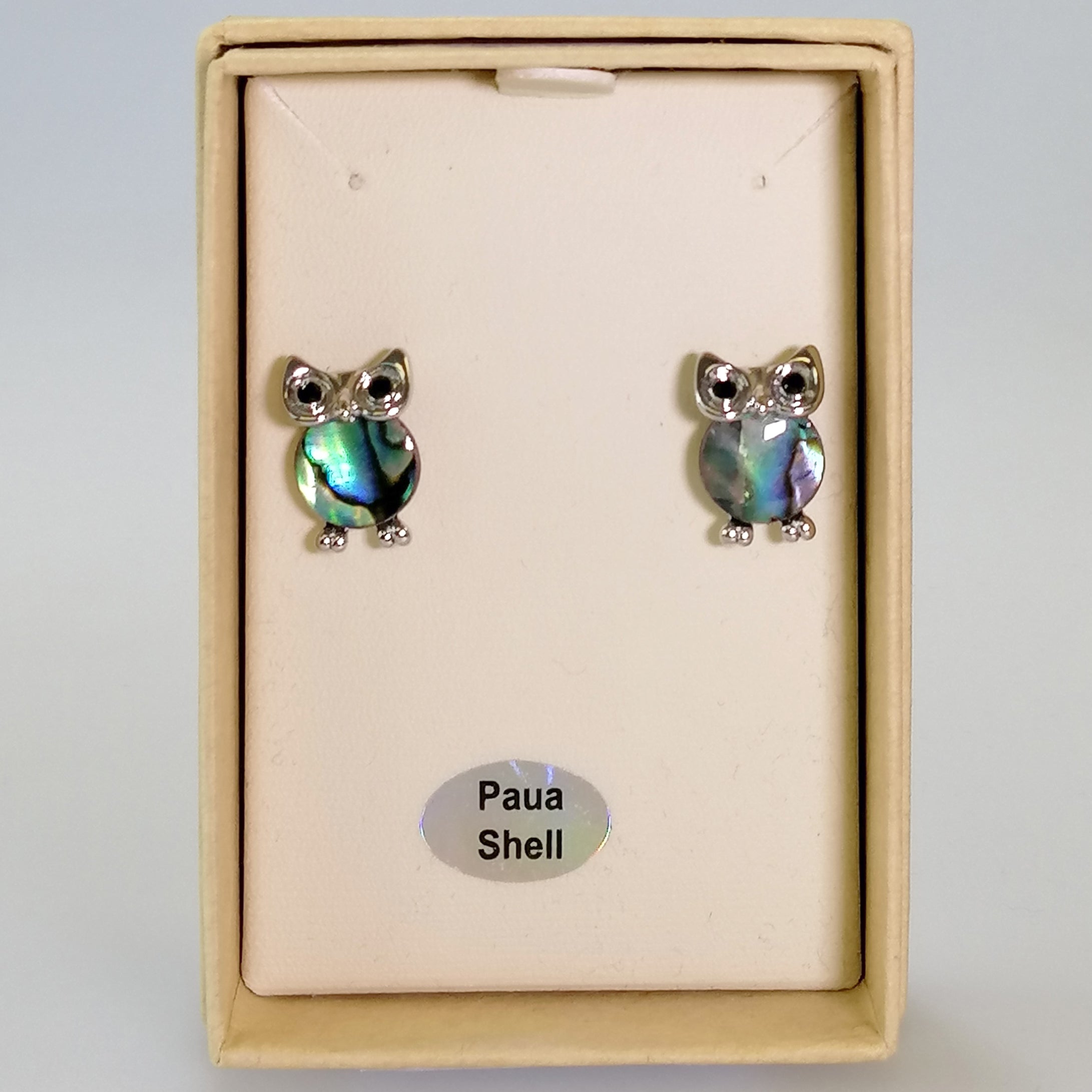 Kiwicraft - Paua Owls Rhodium Studs