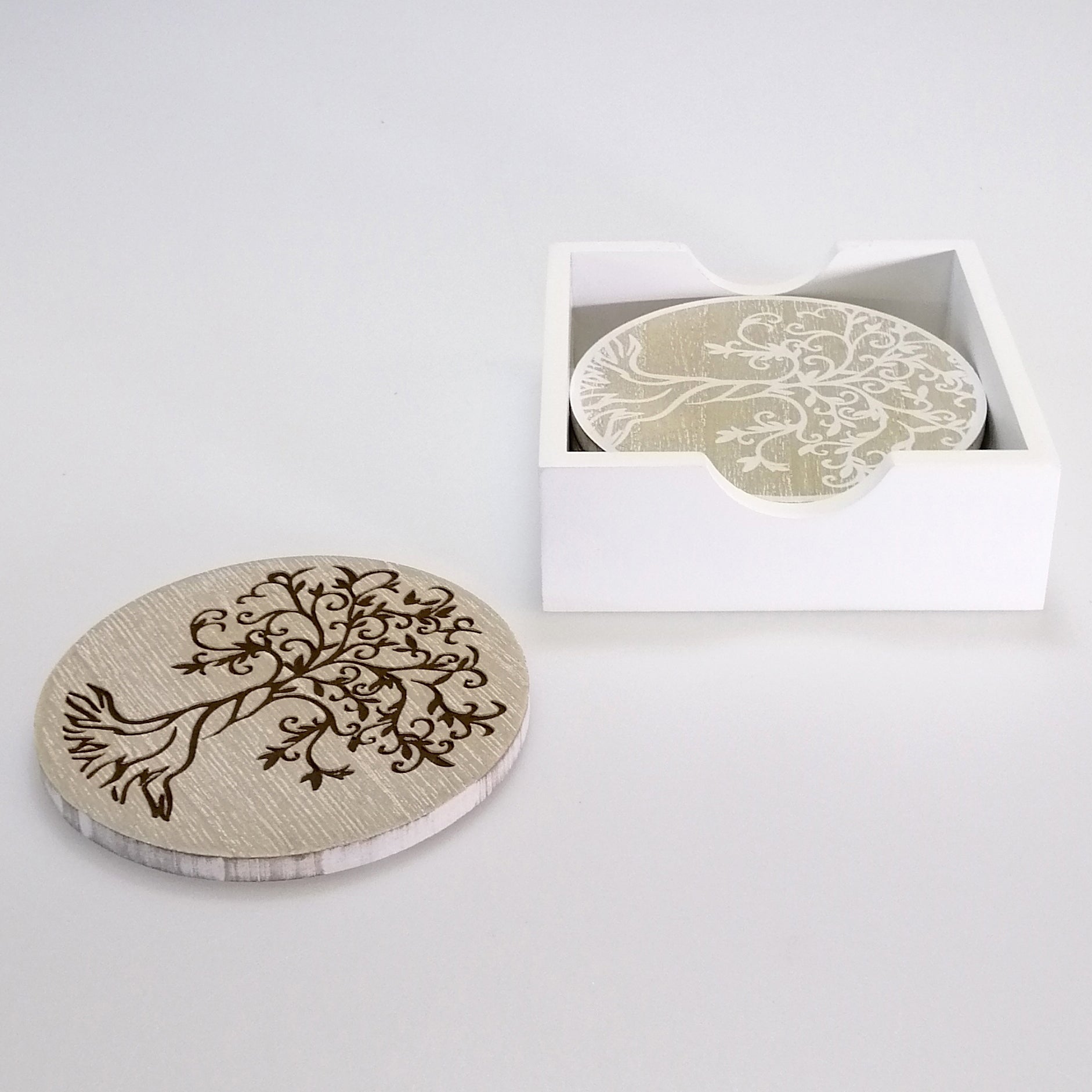 Wooden 'Tree of Life' Coasters - Set of 4