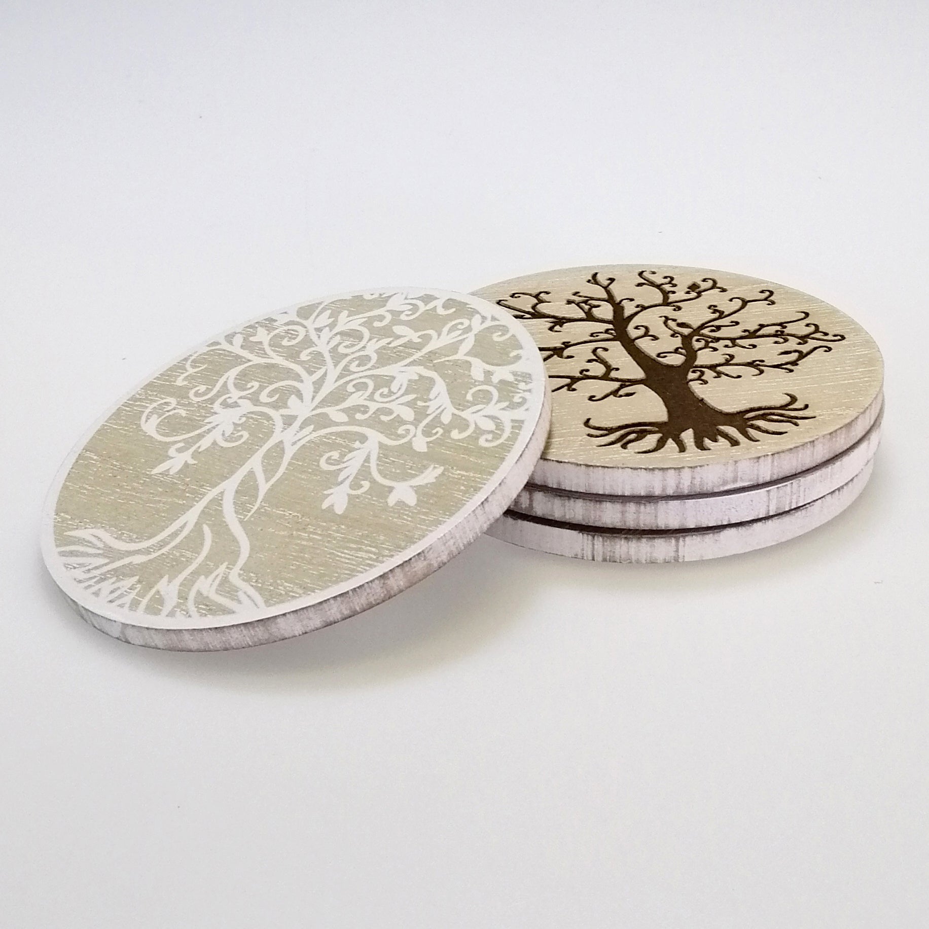 Wooden 'Tree of Life' Coasters - Set of 4