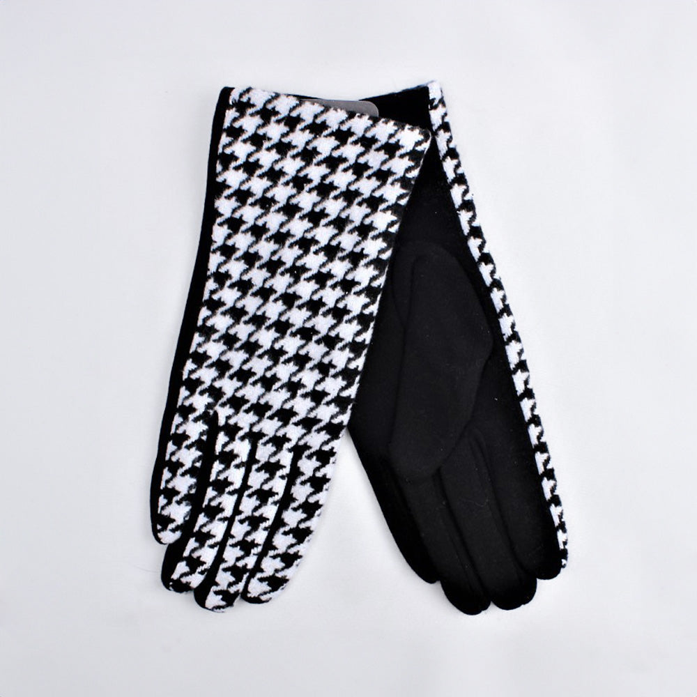 Houndstooth' Style Gloves - Black