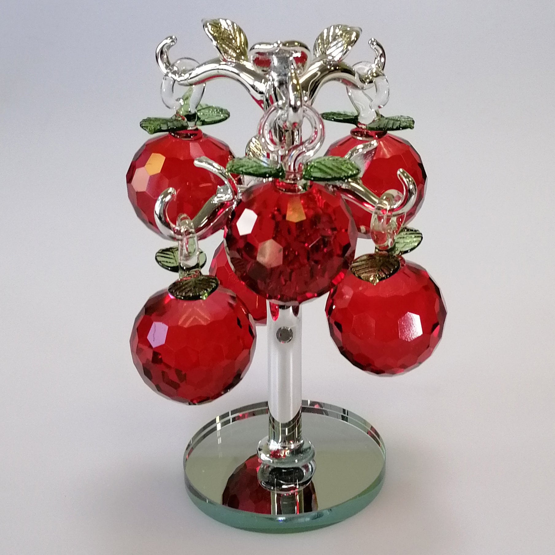 16cm Cut Glass Red Apple Tree