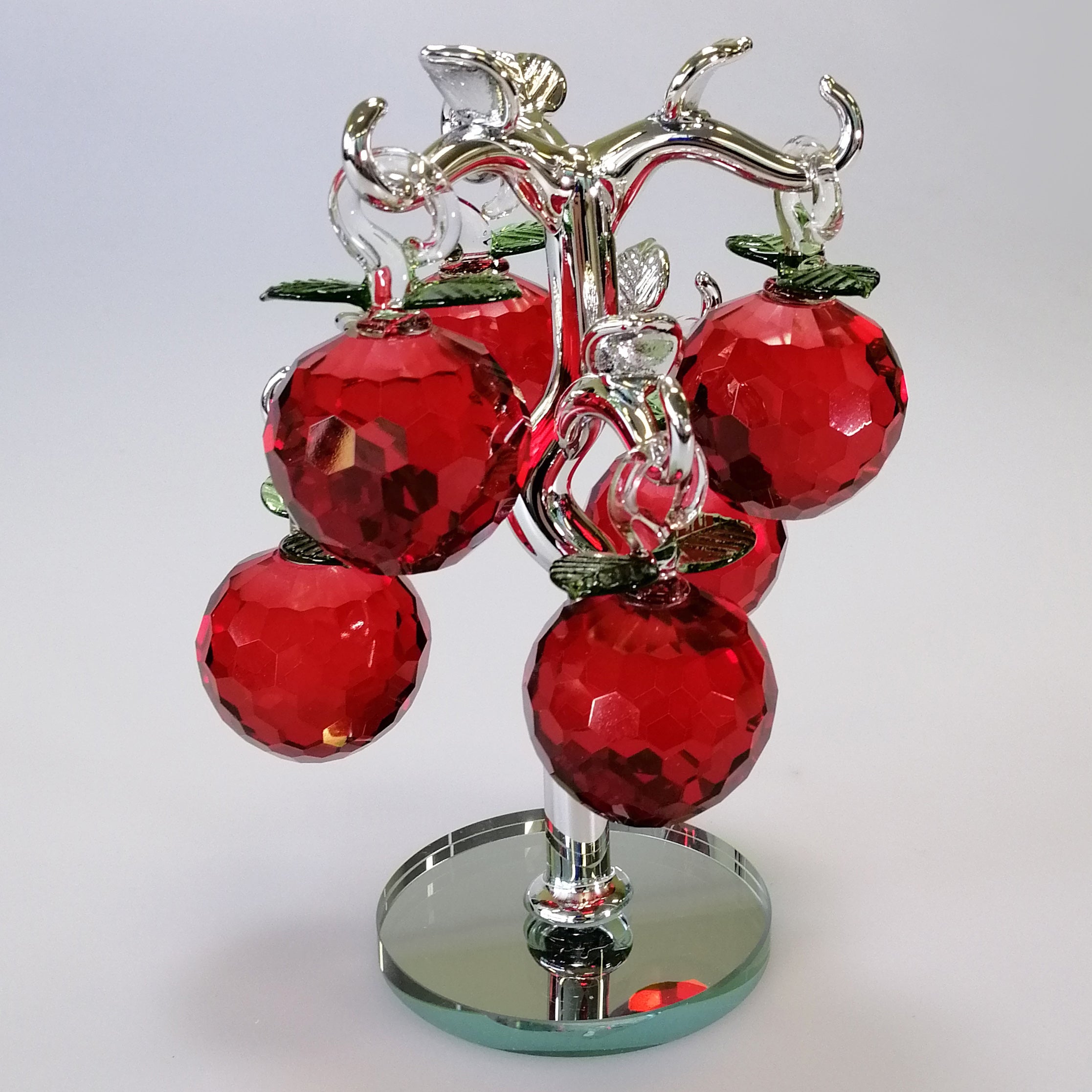 16cm Cut Glass Red Apple Tree
