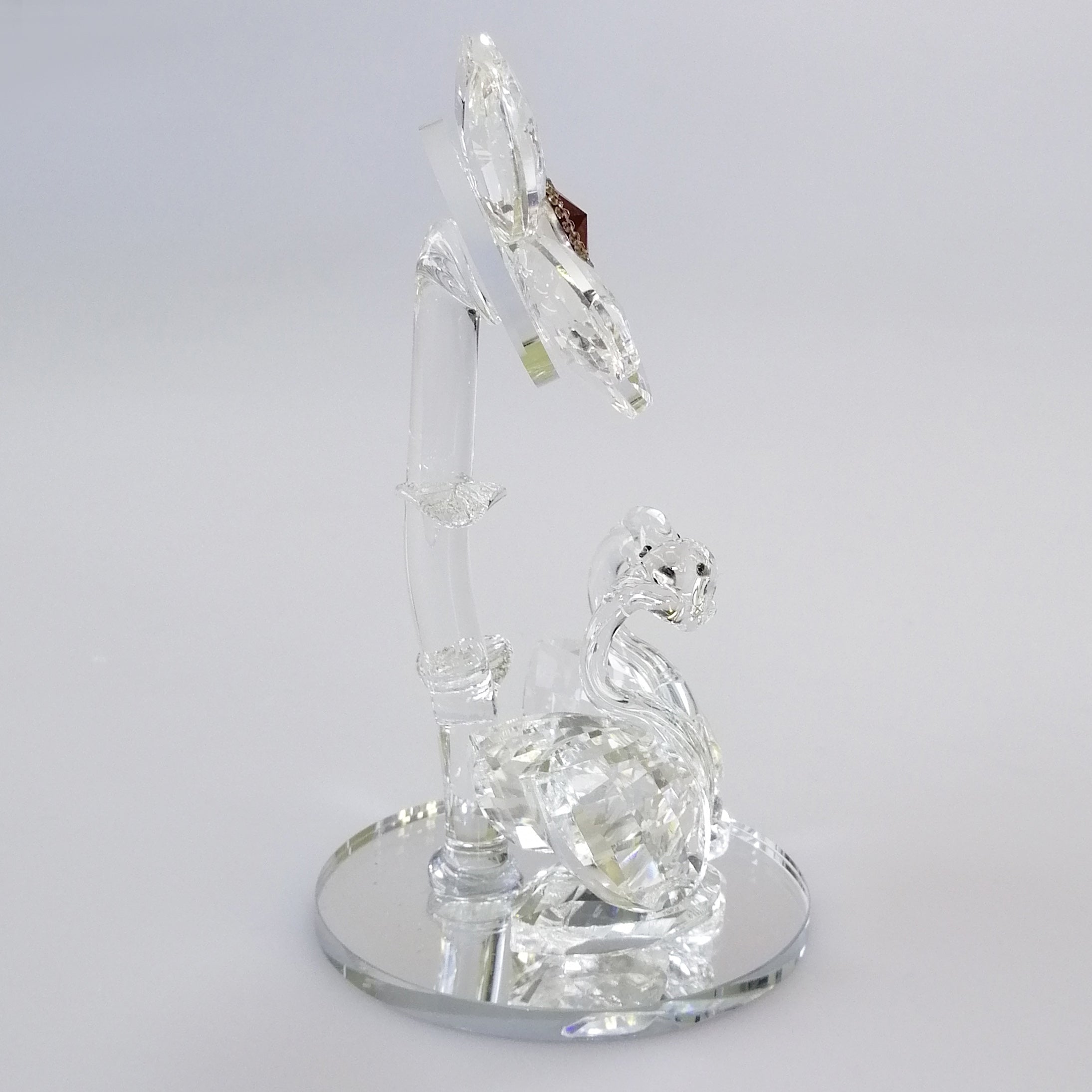 Cut Glass Flower with Swans on Mirror Base