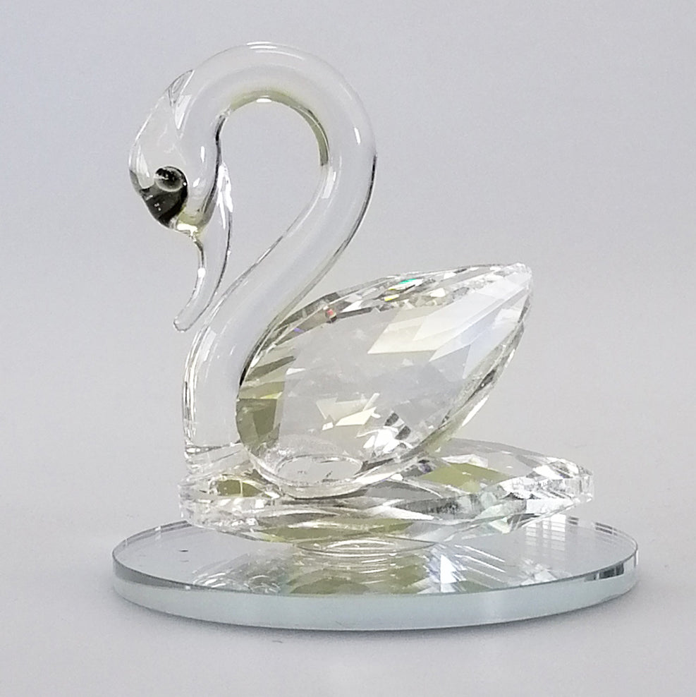 Small Cut Glass Swan on Round Mirror Base