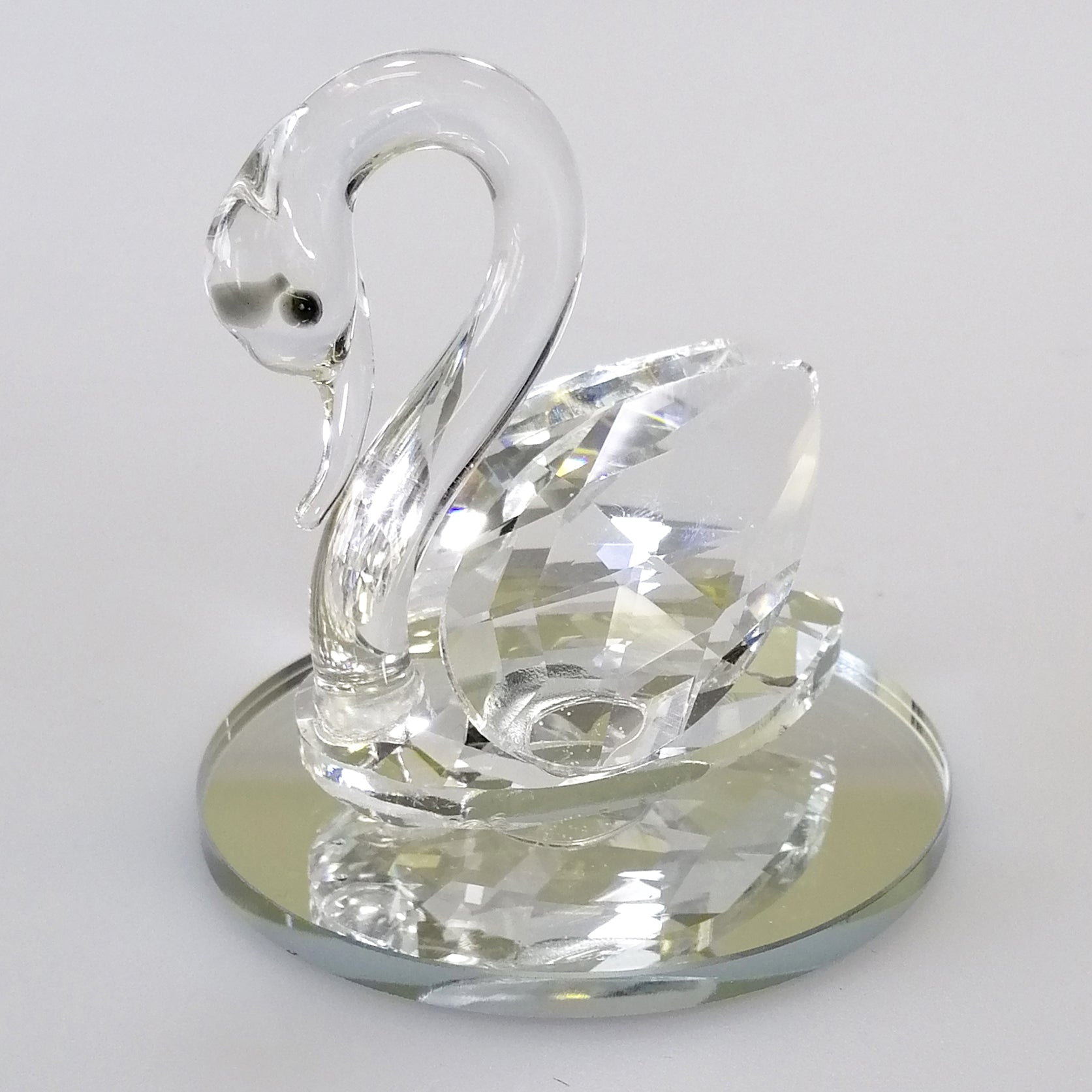 Small Cut Glass Swan on Round Mirror Base