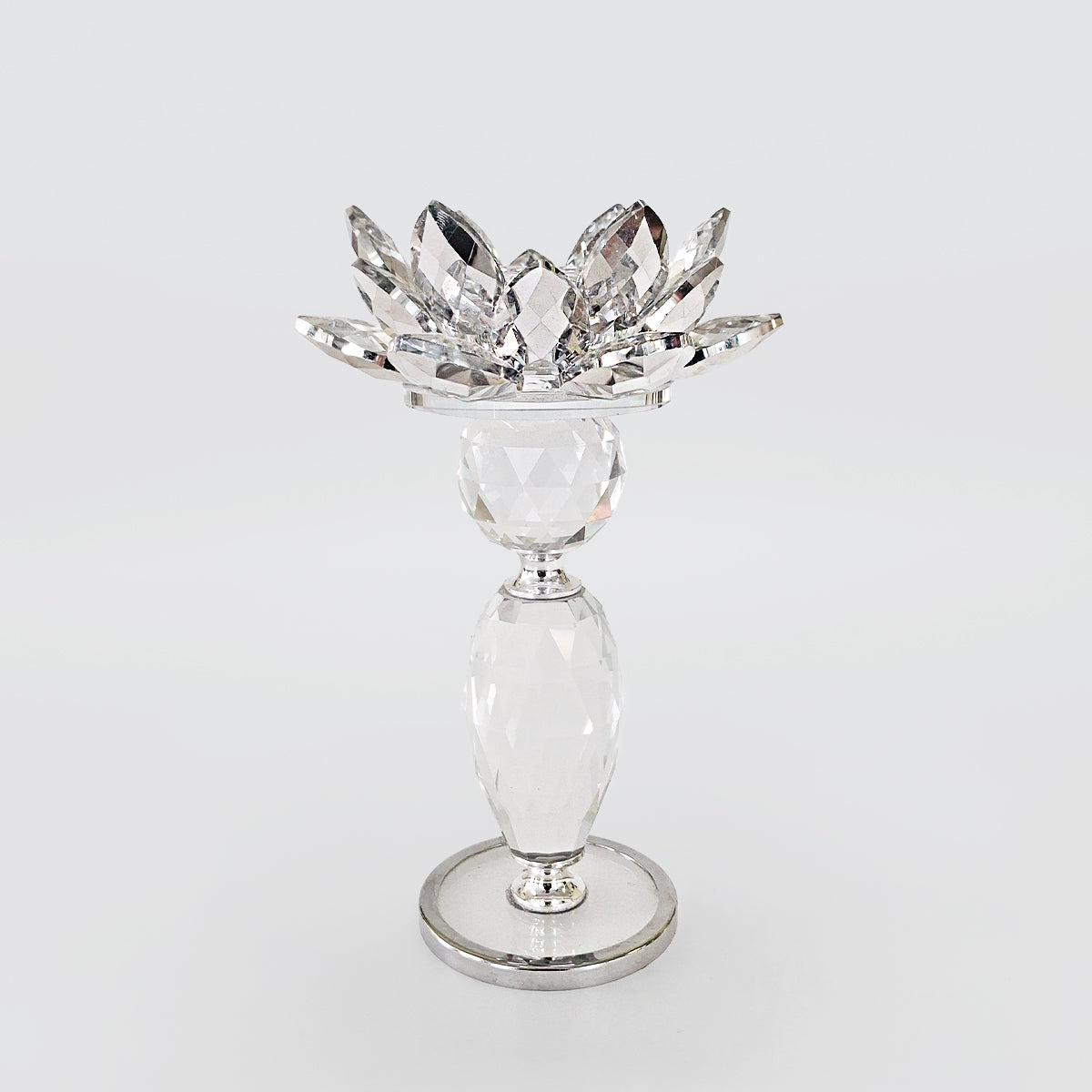 Silver Trim Crystal Candle Holder