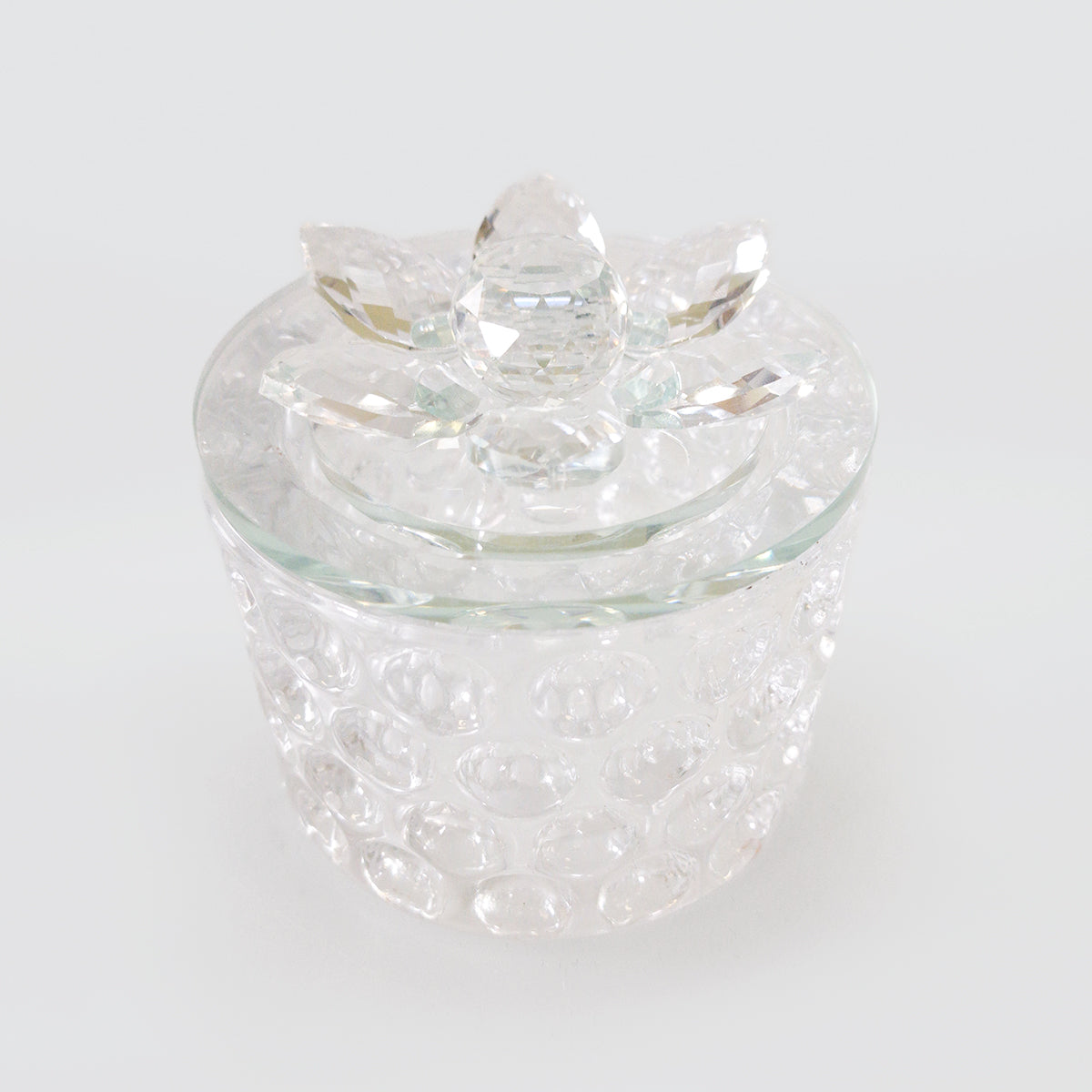 Patterned Glass Jar with Cut Glass Floral Lid