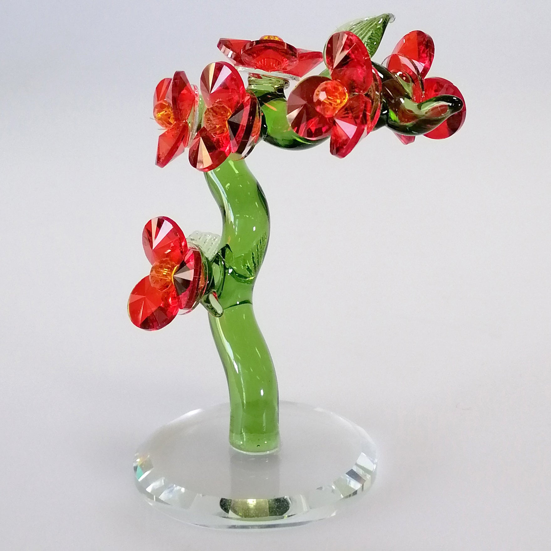 Green Glass Tree with Red Flowers