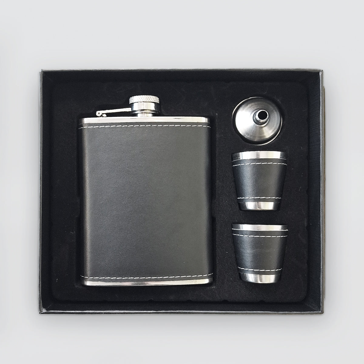 Stainless Hip-Flask Set With 2 Shot Glasses