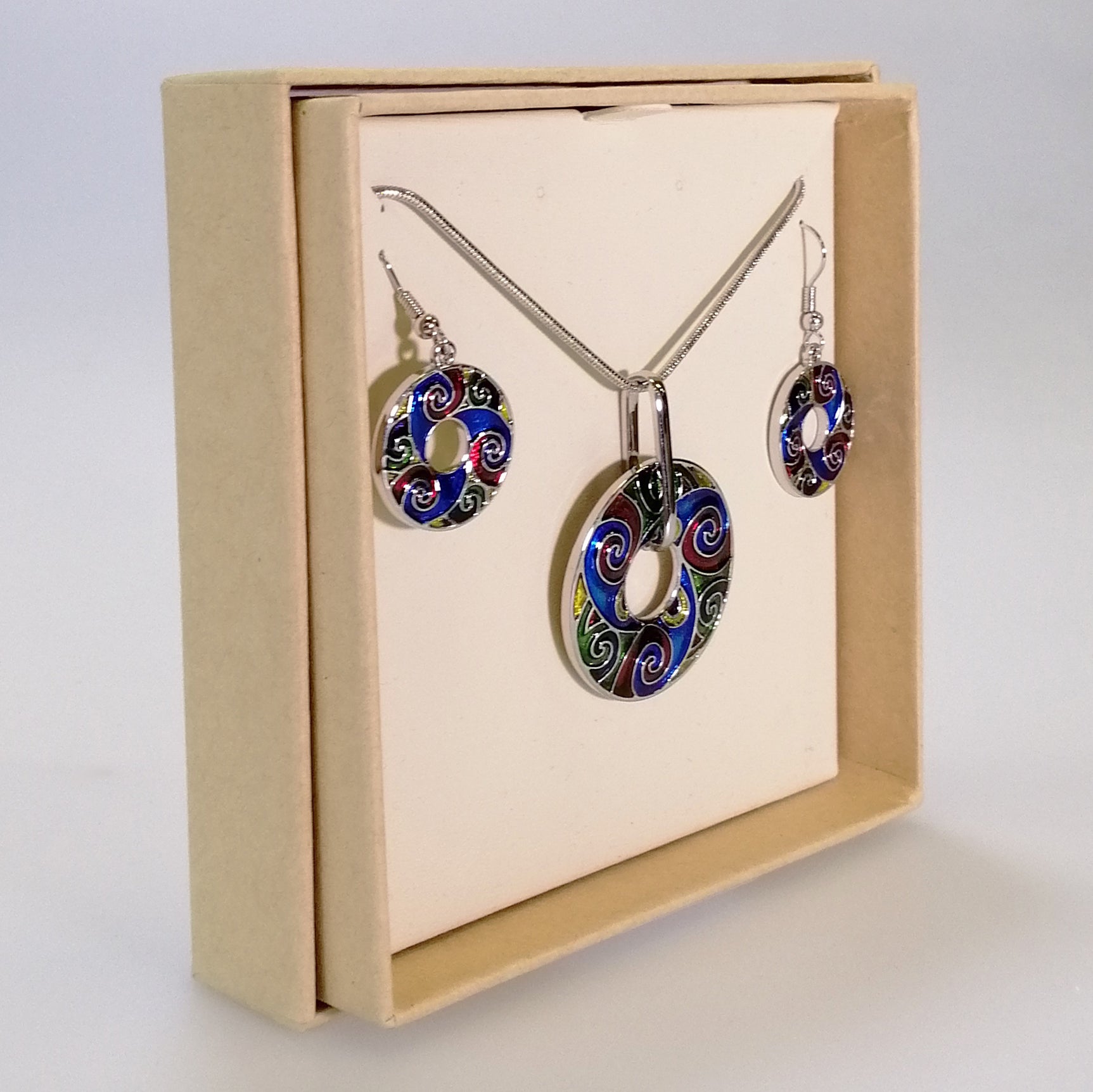 Kiwicraft - Colourful Koru Disc Necklace & Earrings Set