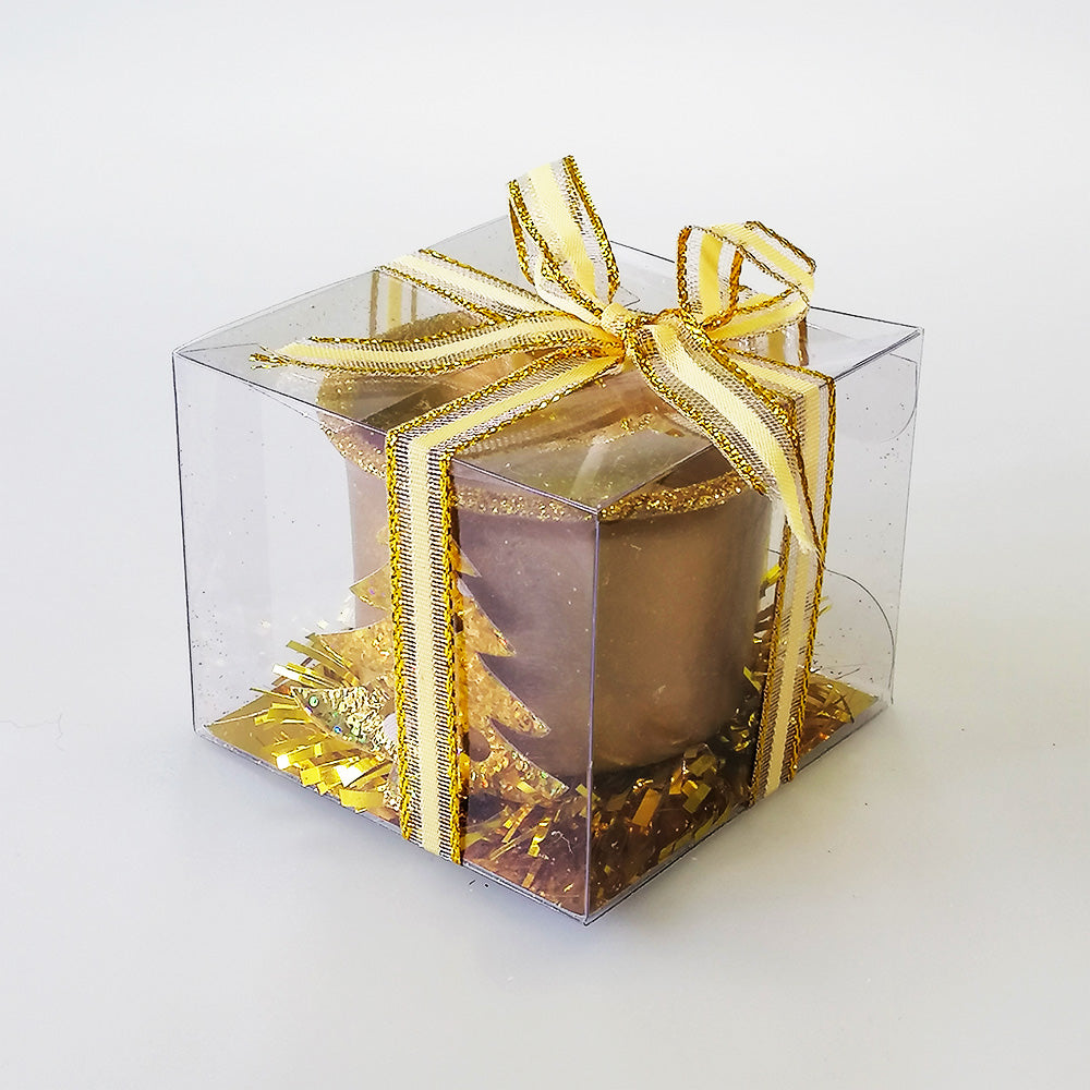 Gold Xmas Votive Candle W/ Xmas Tree