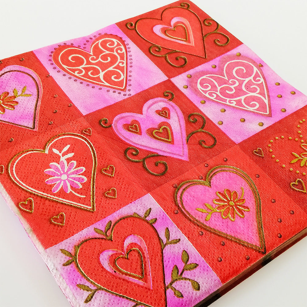'Pink & Red Hearts' Napkins - 20