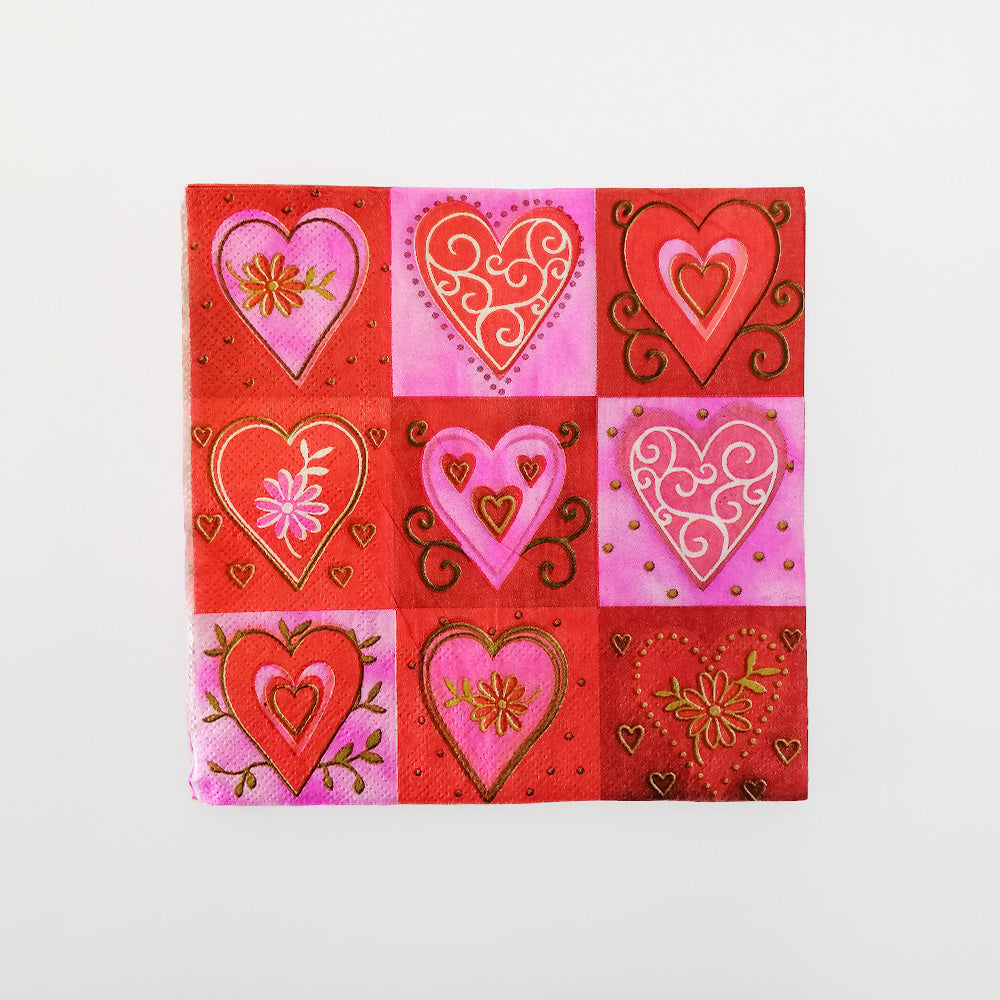 'Pink & Red Hearts' Napkins - 20