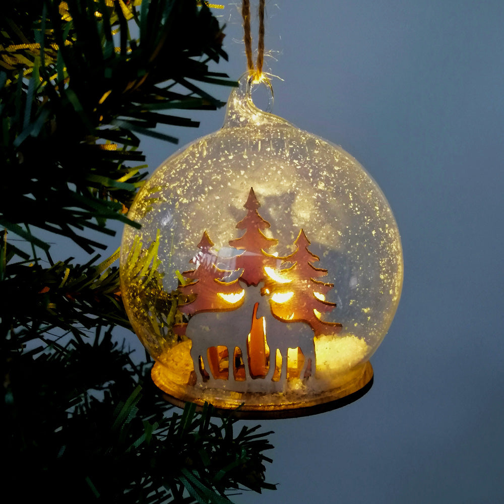 Reindeer In Globe - LED Bauble