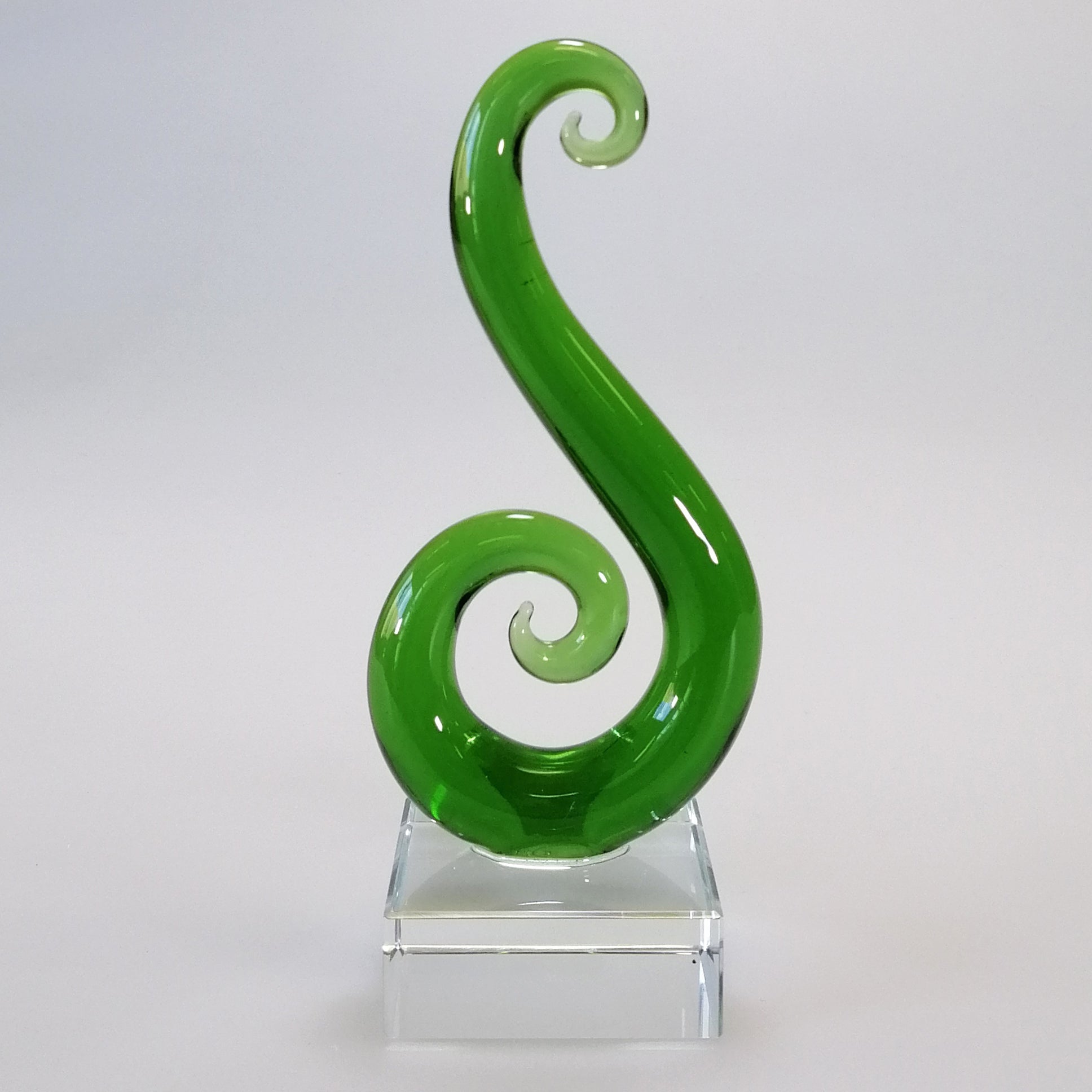 Green Glass Curling Koru Sculpture