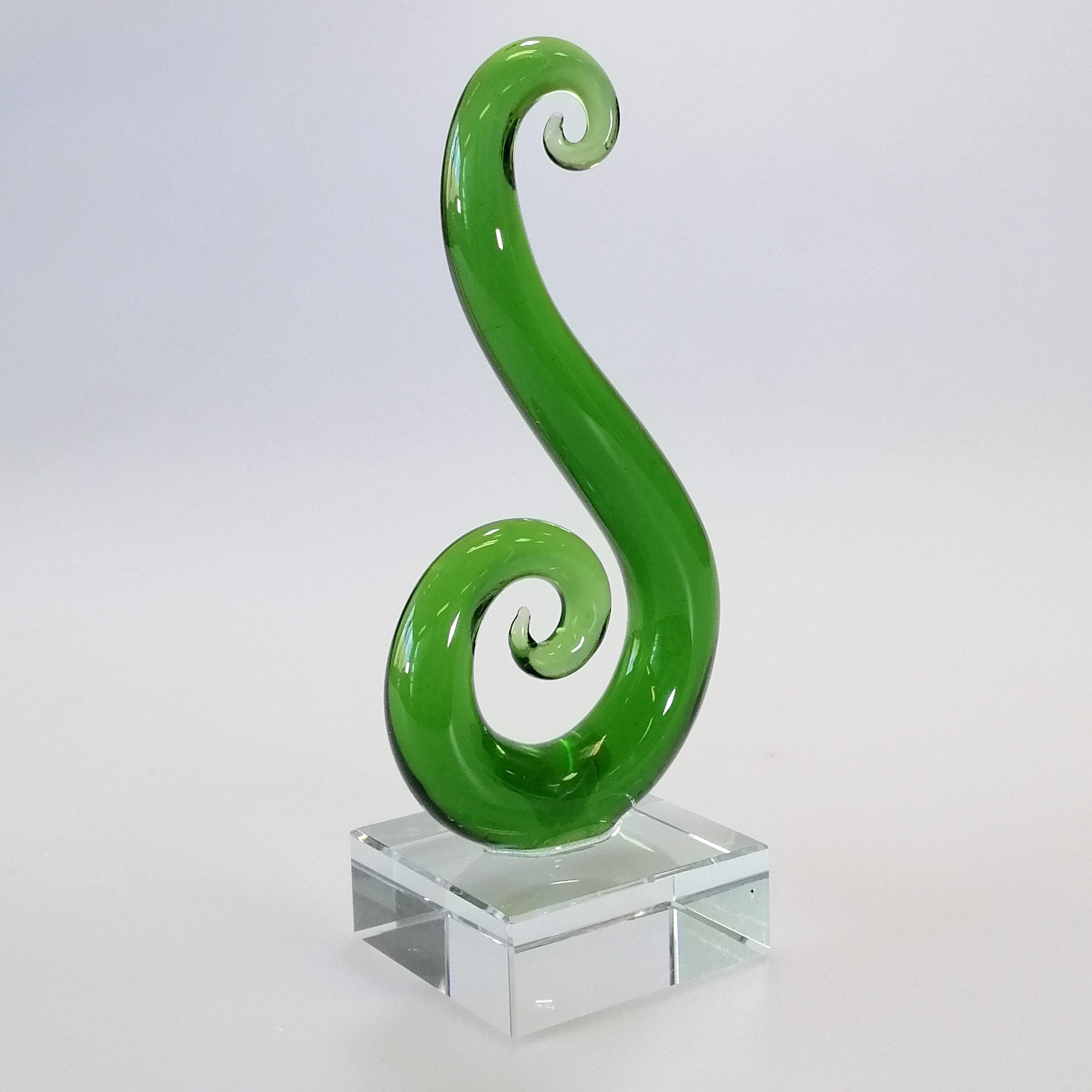 Green Glass Curling Koru Sculpture