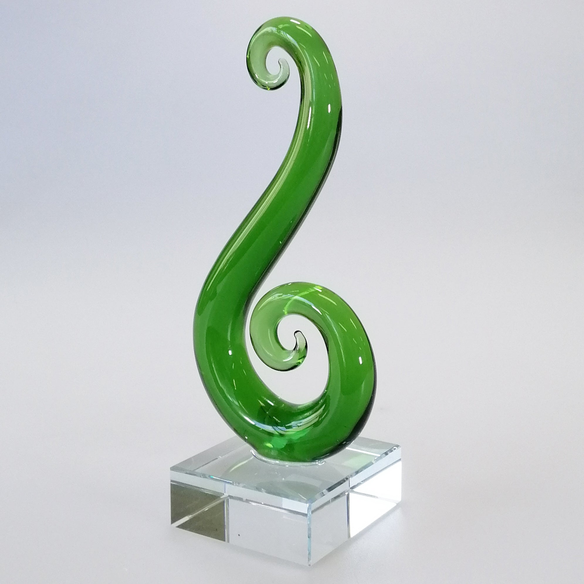 Green Glass Curling Koru Sculpture