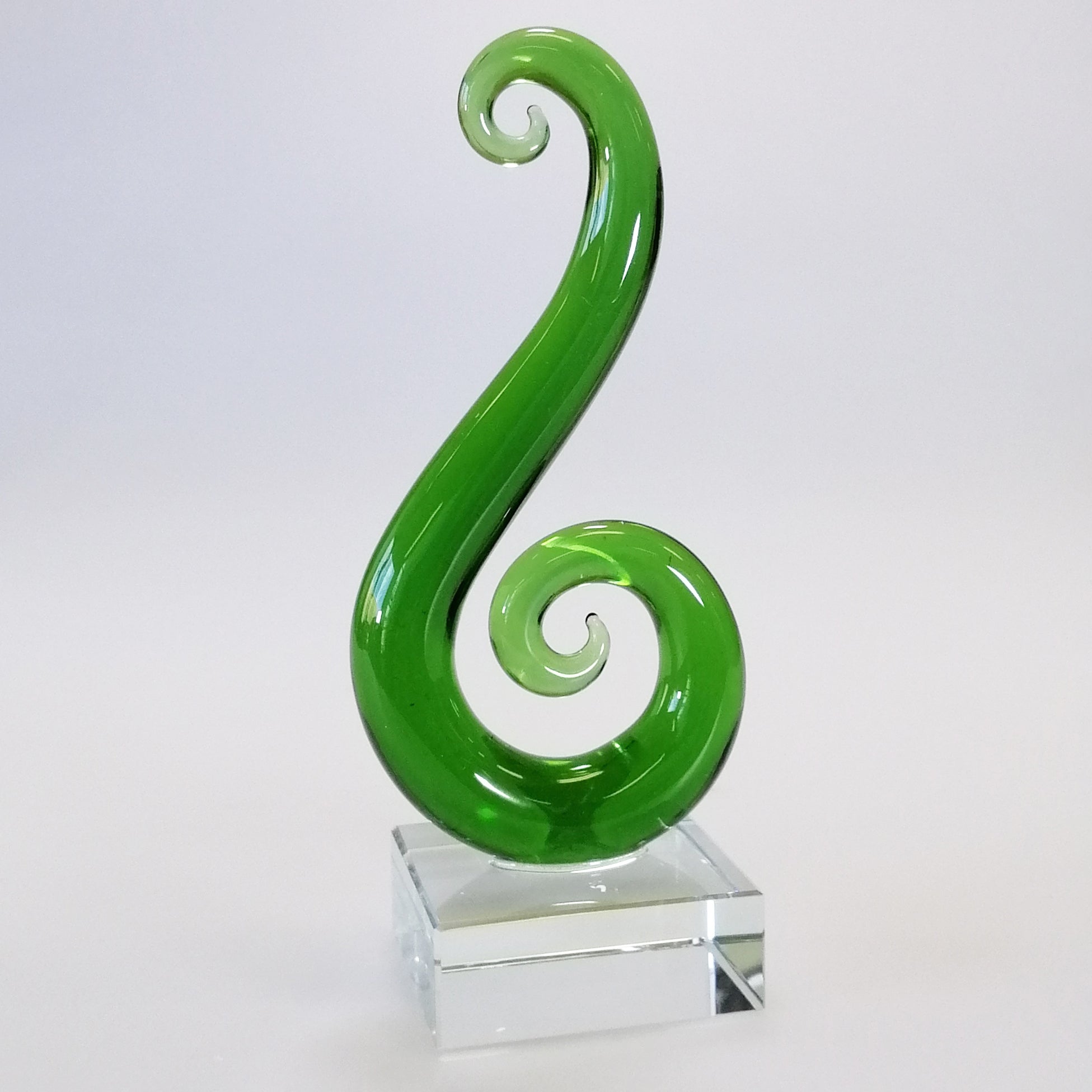 Green Glass Curling Koru Sculpture