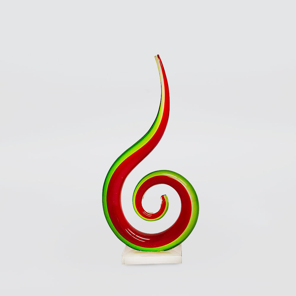 Glass Green & Red Koru - 24cm