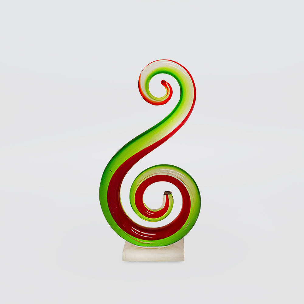 Glass Green & Red Figured 8 Koru - 24cm