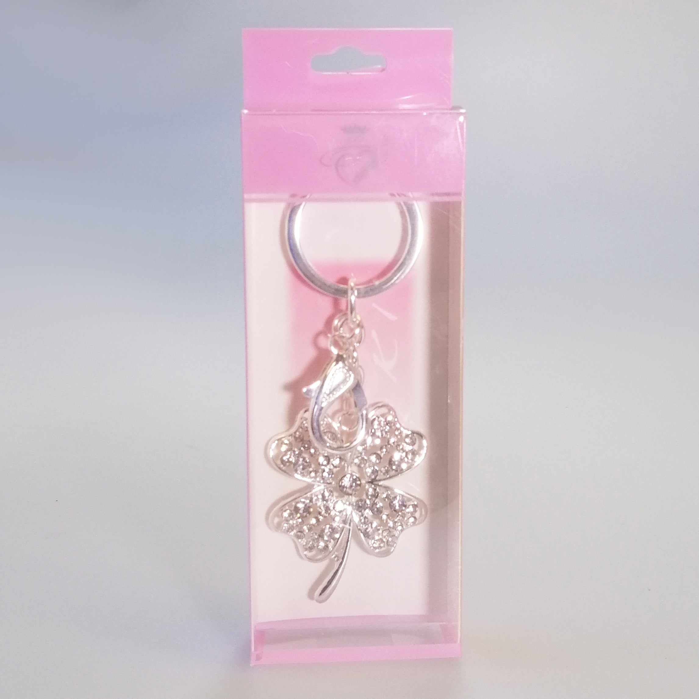 Bling Four-Leafed Clover Charm - Silver
