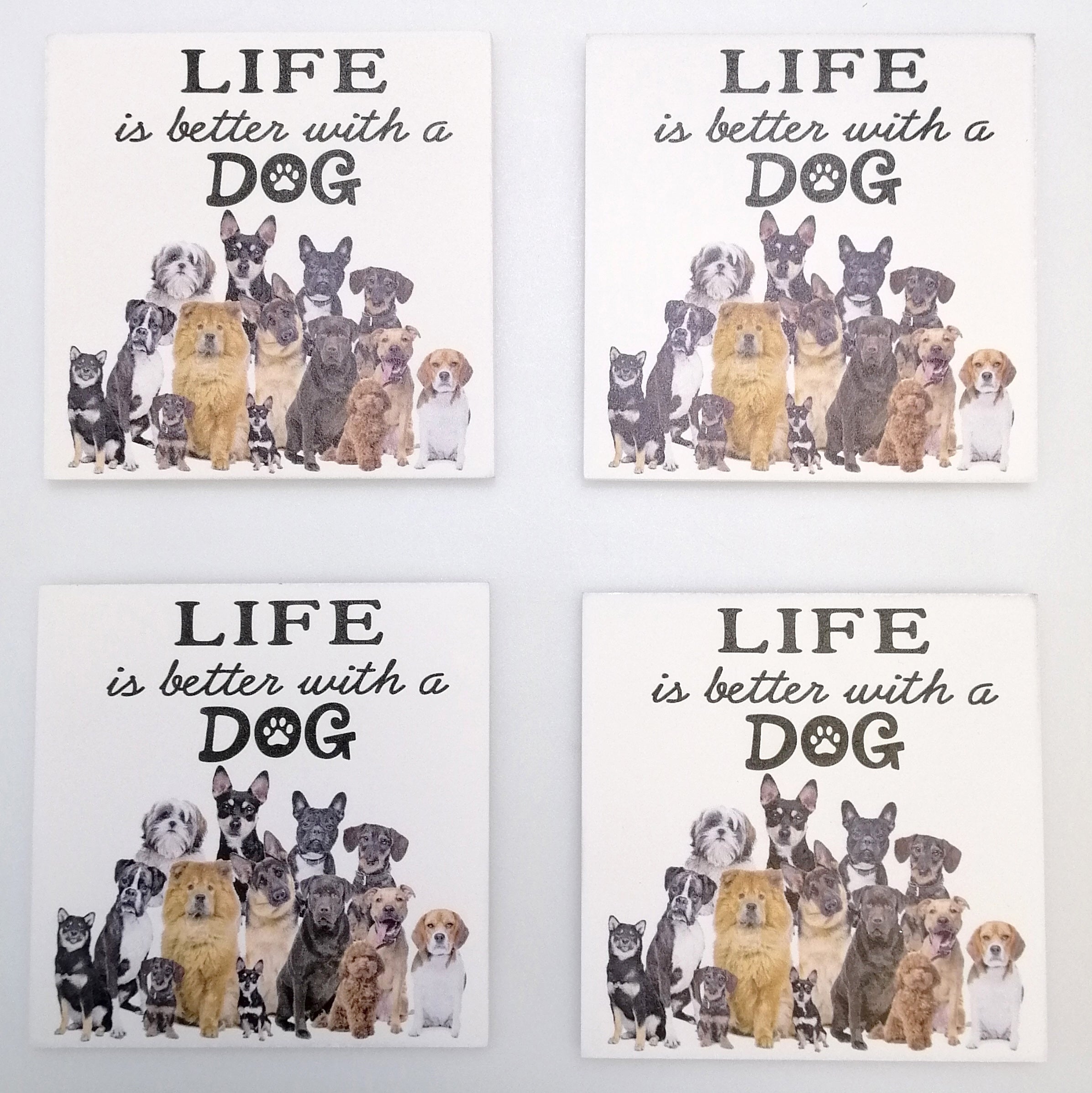 Wooden 'Life is Better with a Dog' Coasters - Set of 4