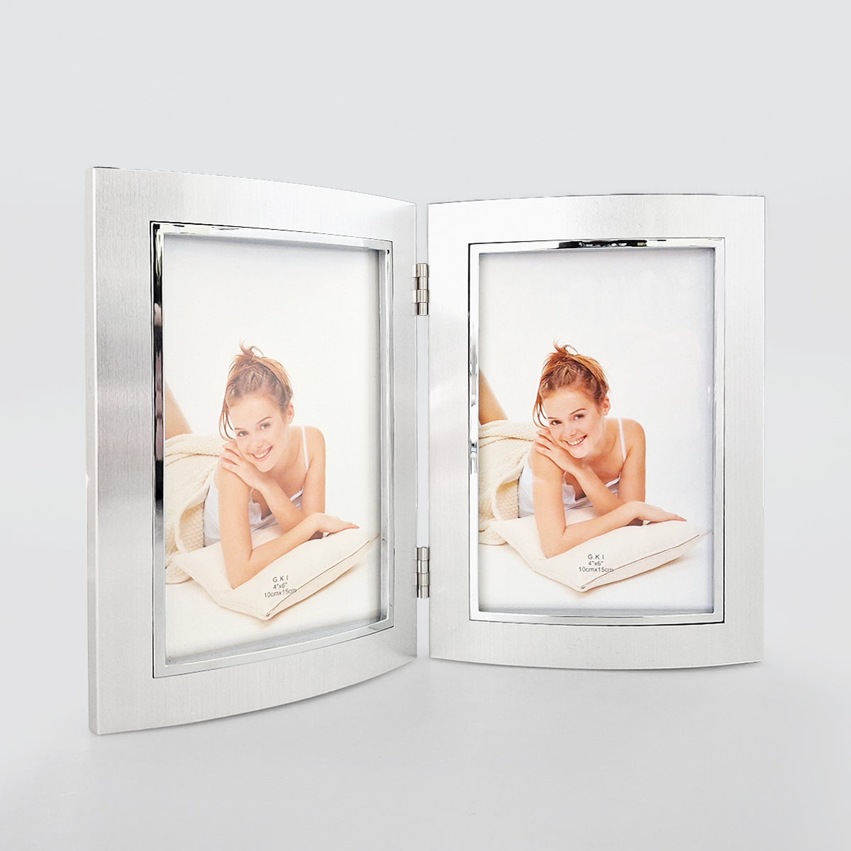 Brushed Hinged Curved Double Frame - 4x6