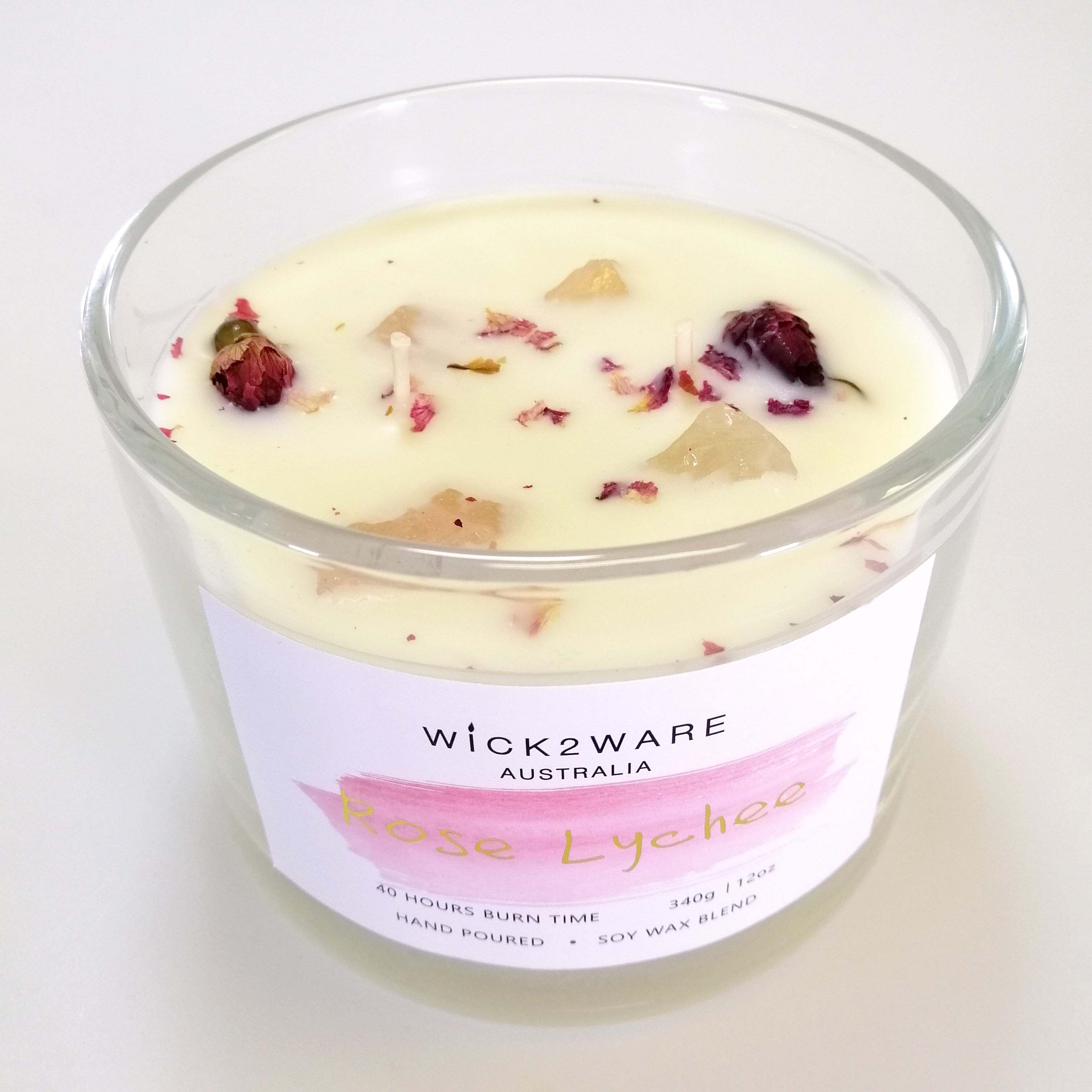Hand-Poured Soy Wax Crystal Candle - Rose Lychee