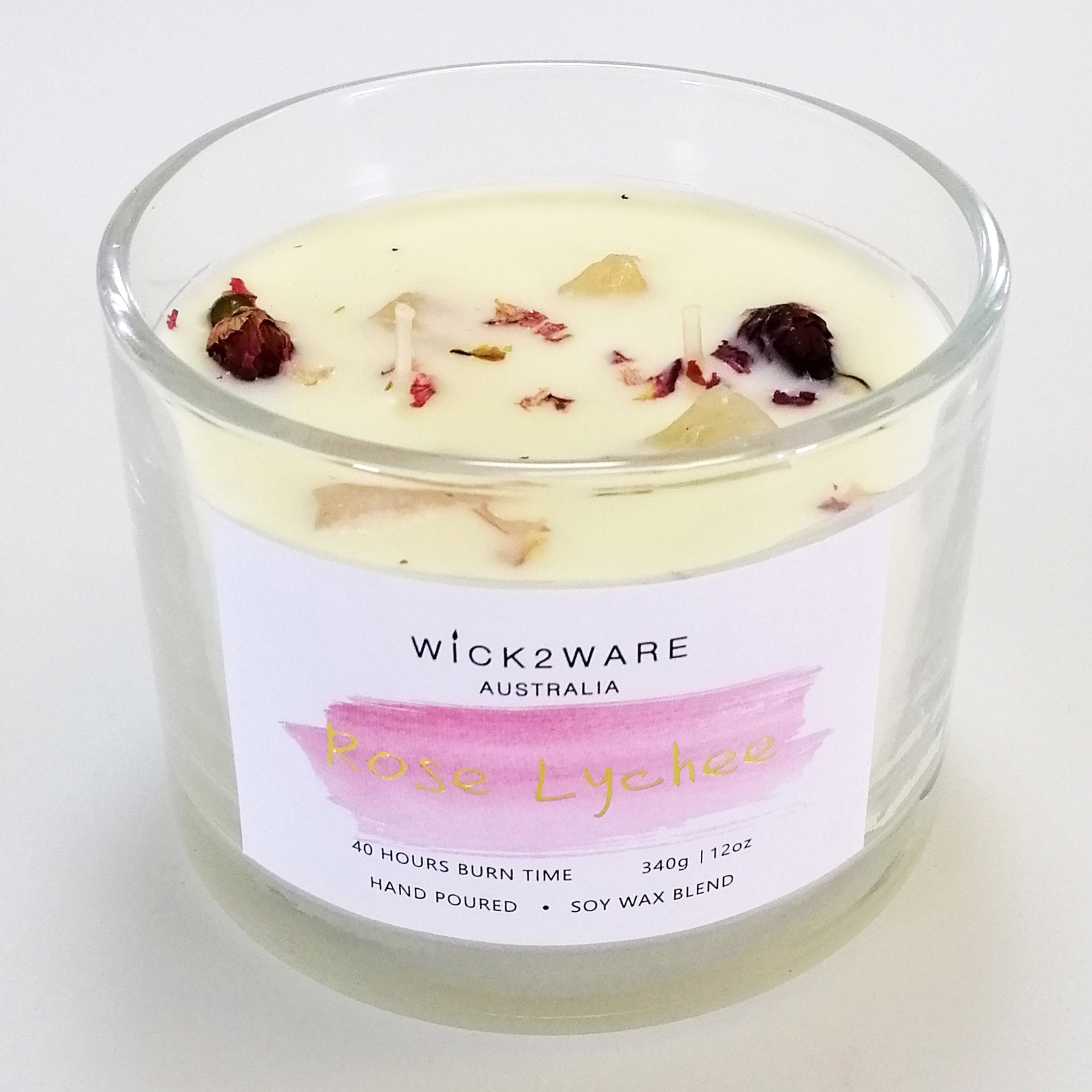 Hand-Poured Soy Wax Crystal Candle - Rose Lychee