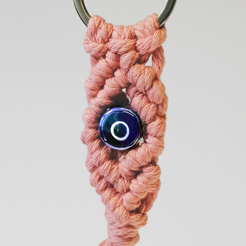 Embroidered 'Evil Eye' Keyring - Pink