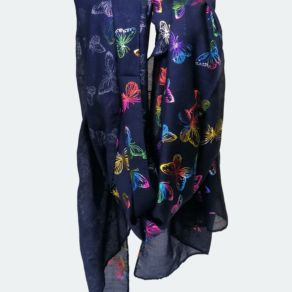 Butterfly Foil Scarf - Navy