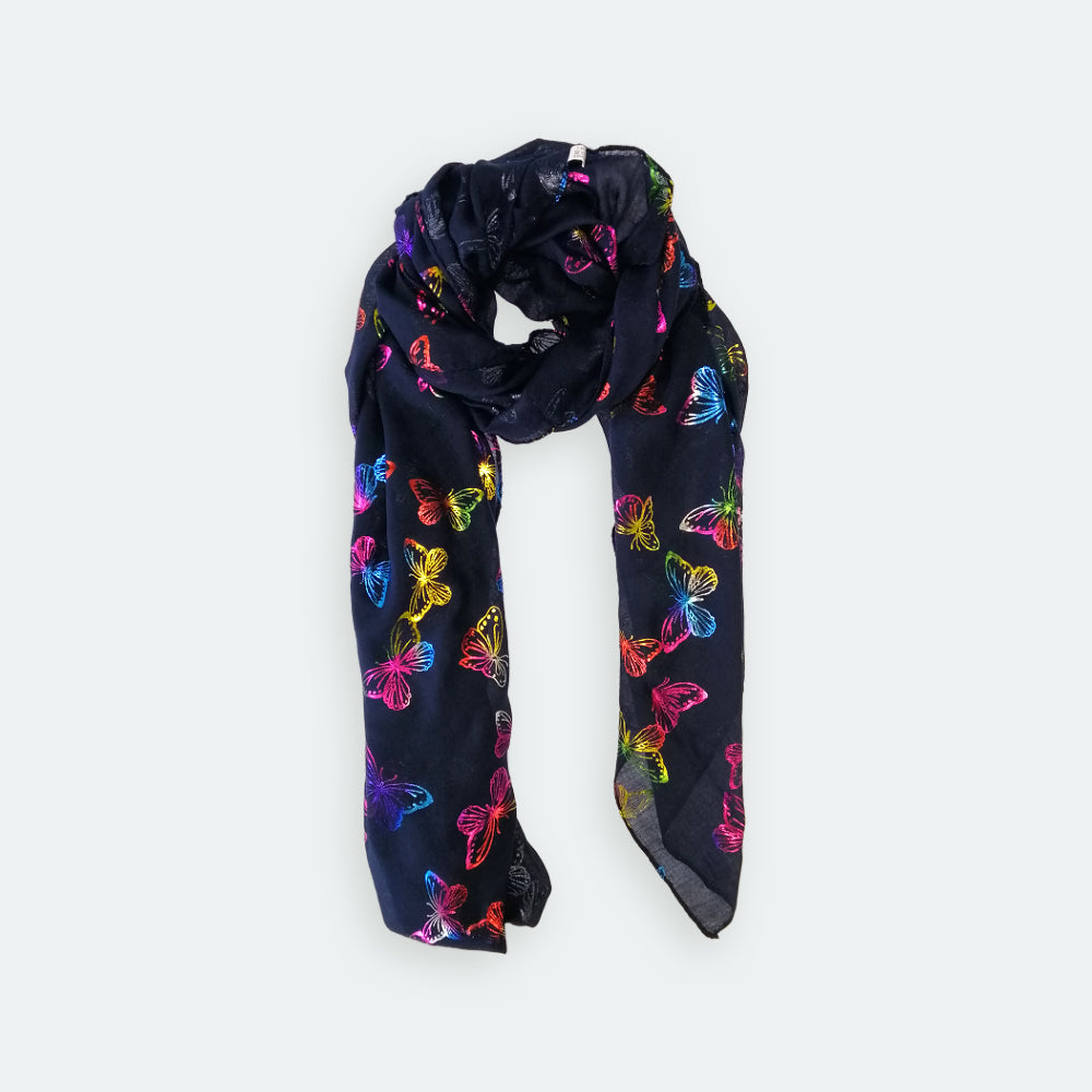 Butterfly Foil Scarf - Navy