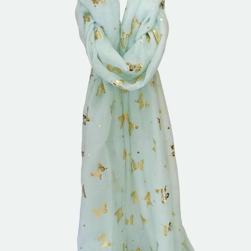 Gold Butterfly Foil Scarf - Mint