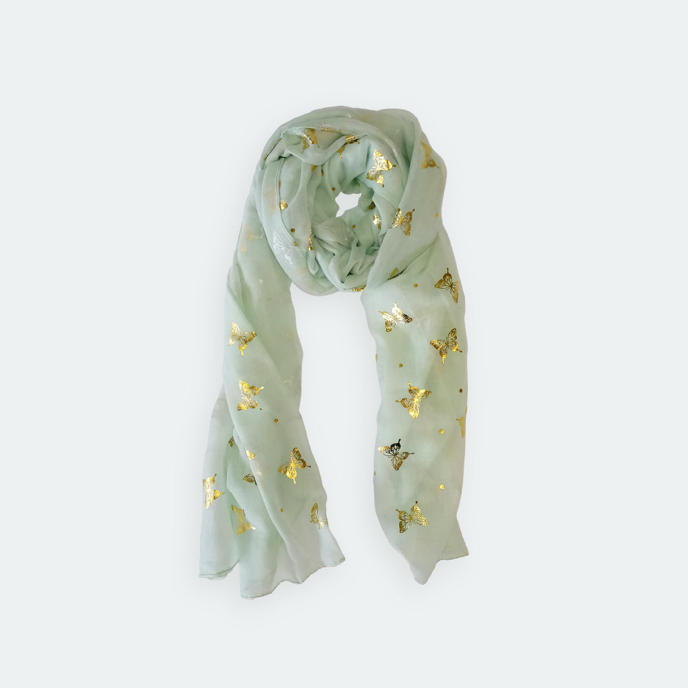 Gold Butterfly Foil Scarf - Mint