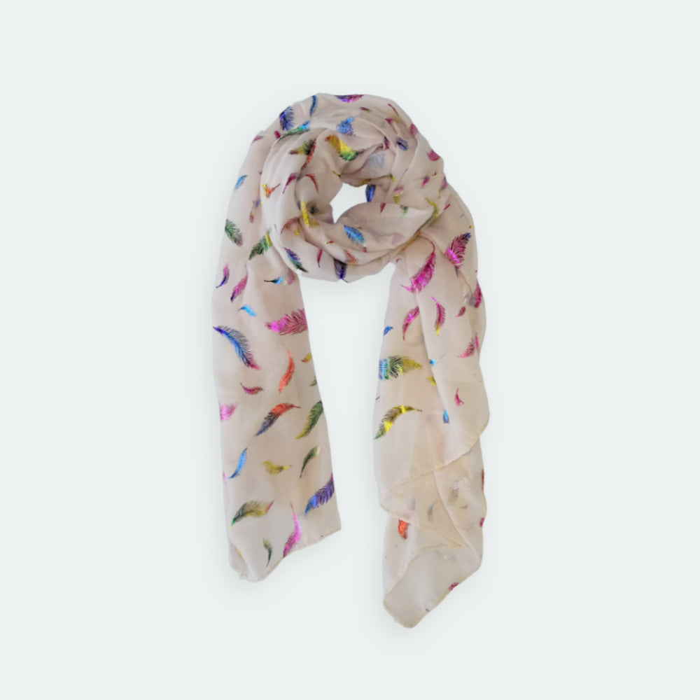 Feather Foil Scarf - Beige