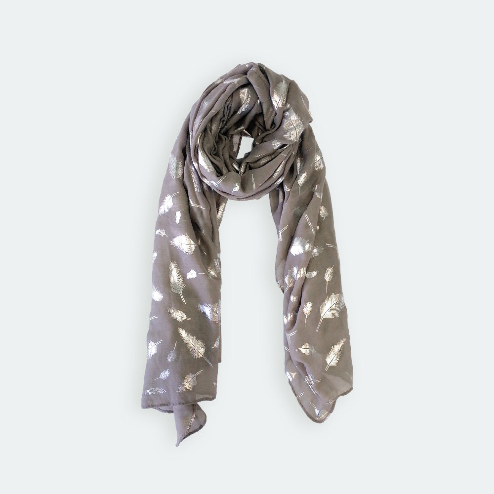 Feather Foil Scarf - Grey